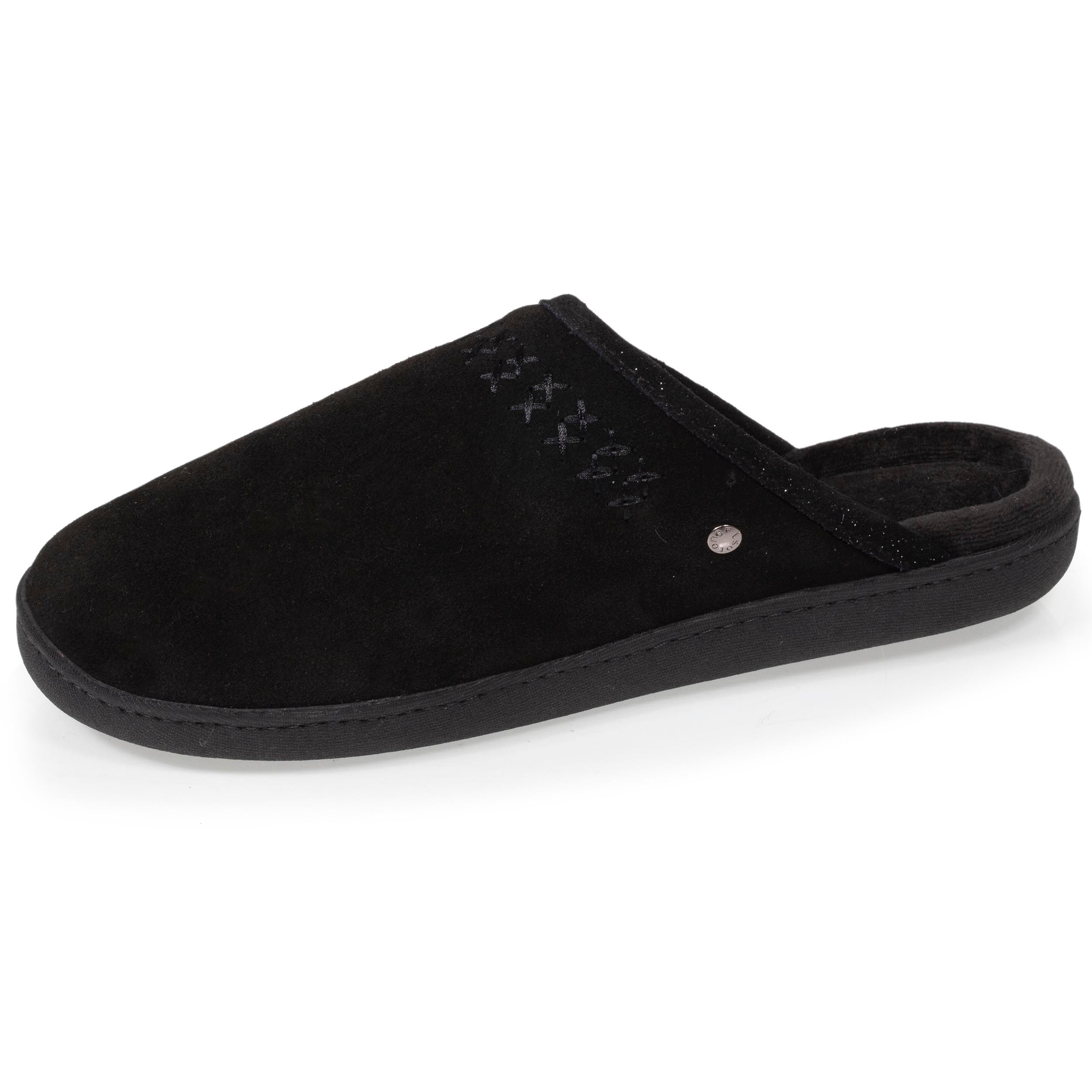 isotoner-chaussons-mules-cuir-femme-noir image 1