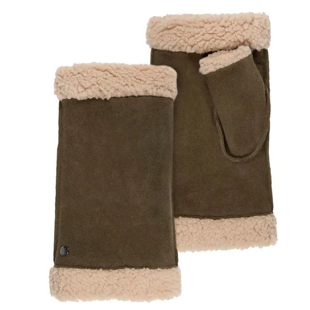 isotoner-mitaines-femme-cuir-velours-fourr-es-olive image 1