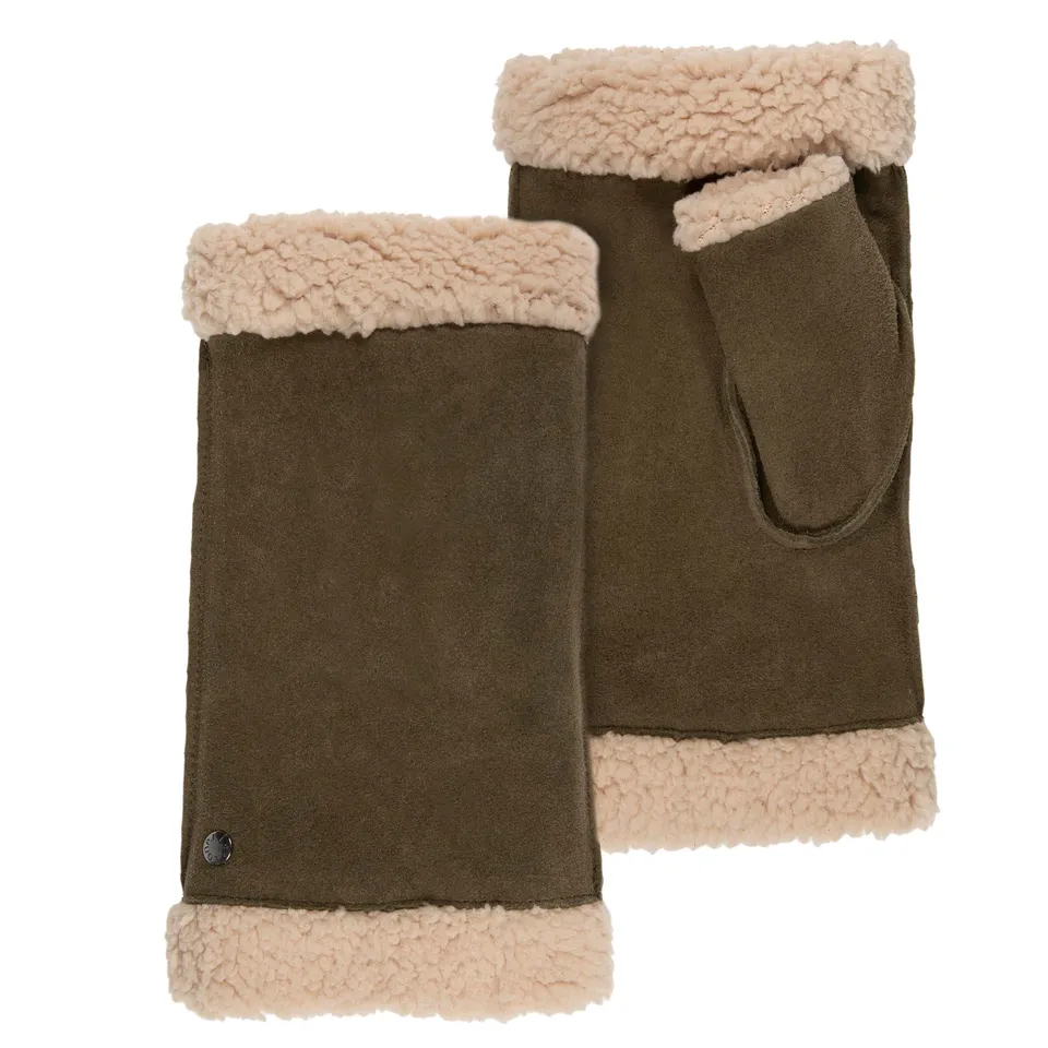 isotoner-mitaines-femme-cuir-velours-fourr-es-olive image 1