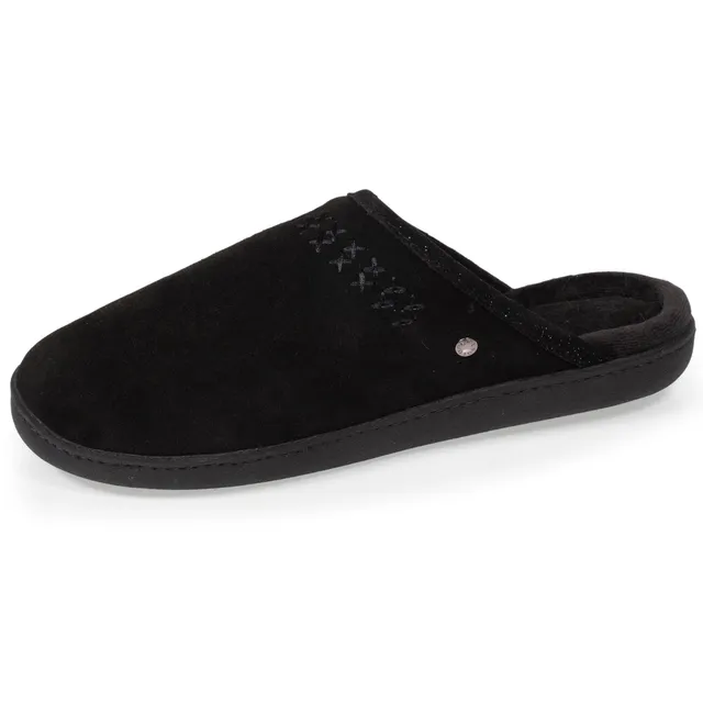 isotoner-chaussons-mules-cuir-femme-noir image 1