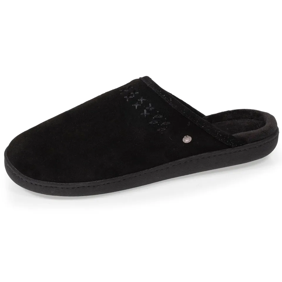 isotoner-chaussons-mules-cuir-femme-noir image 1