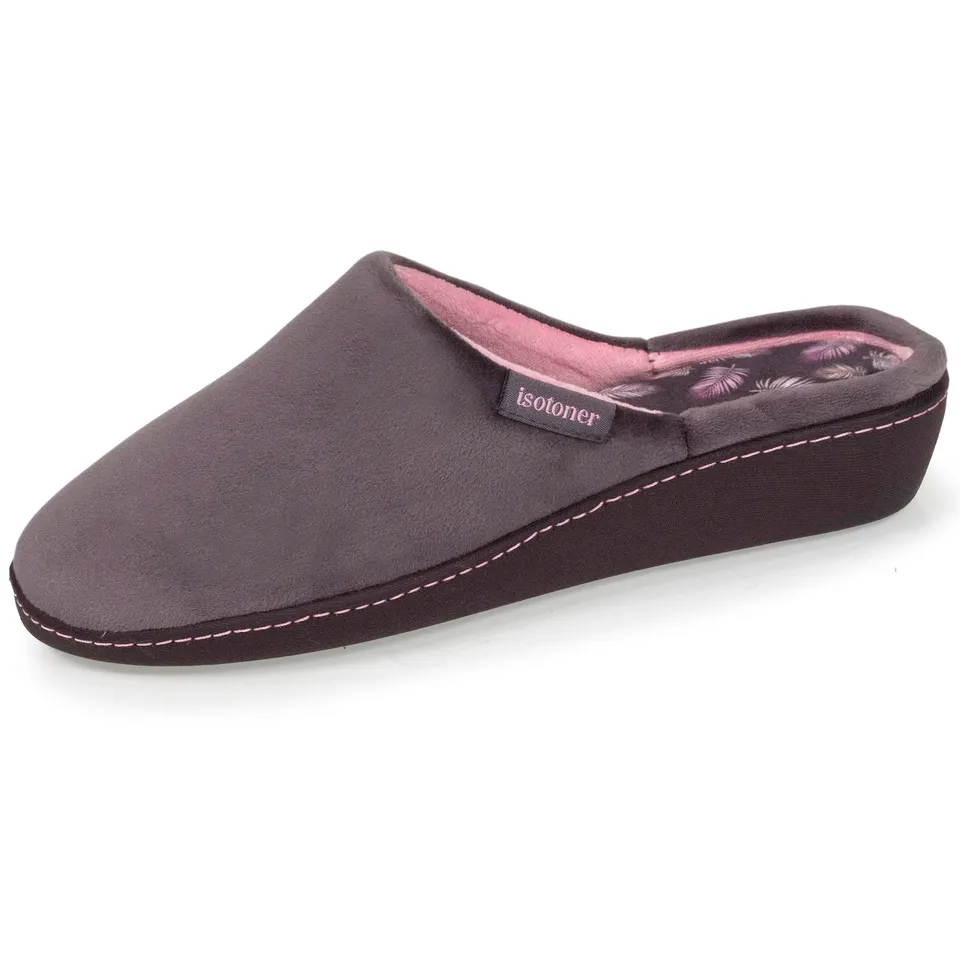 isotoner-chaussons-mules-talon-femme-gris-fonc-rose-4-cm image 1