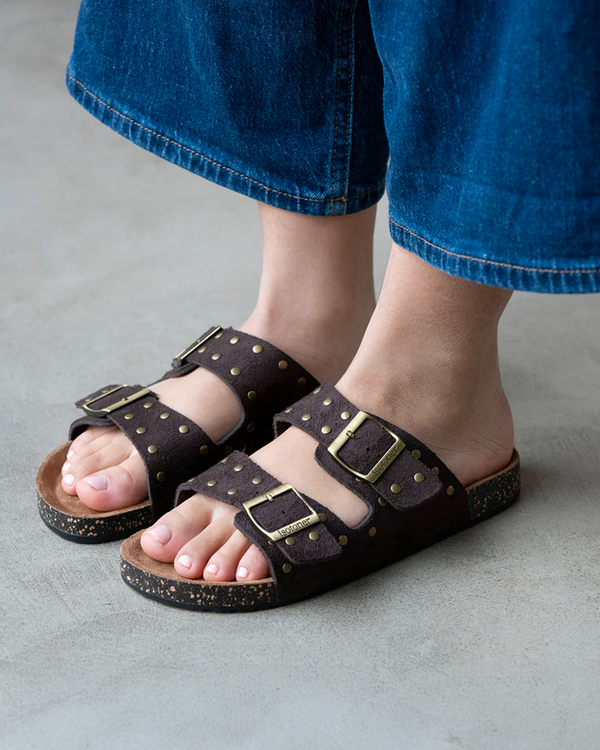 isotoner-mules-sandales-femme-double-bride-chocolat image 2