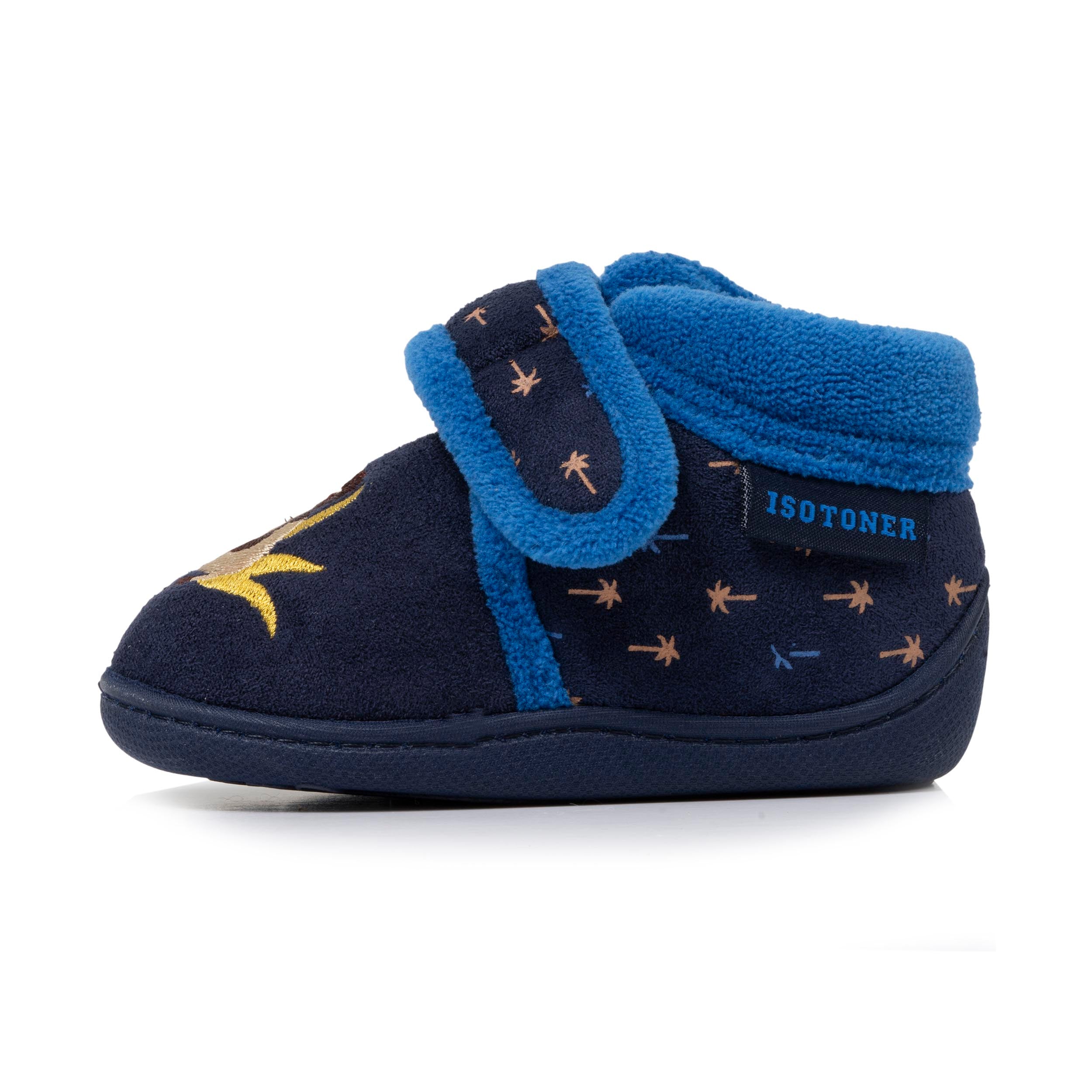 isotoner-chaussons-bottillons-scratch-enfant-marine-lion-palmier image 3