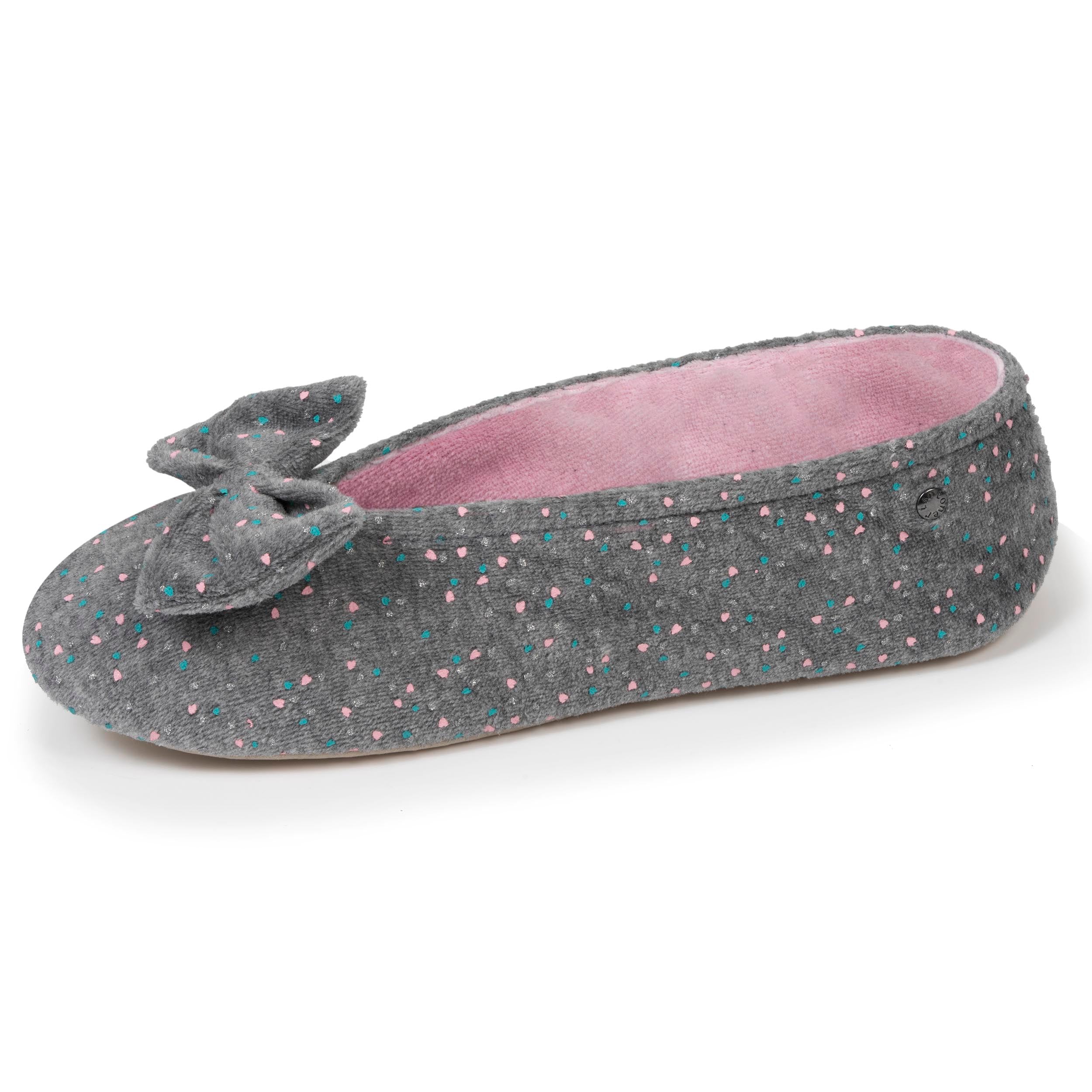 isotoner-chaussons-ballerines-femme-grand-n-ud-gris-chin image 1