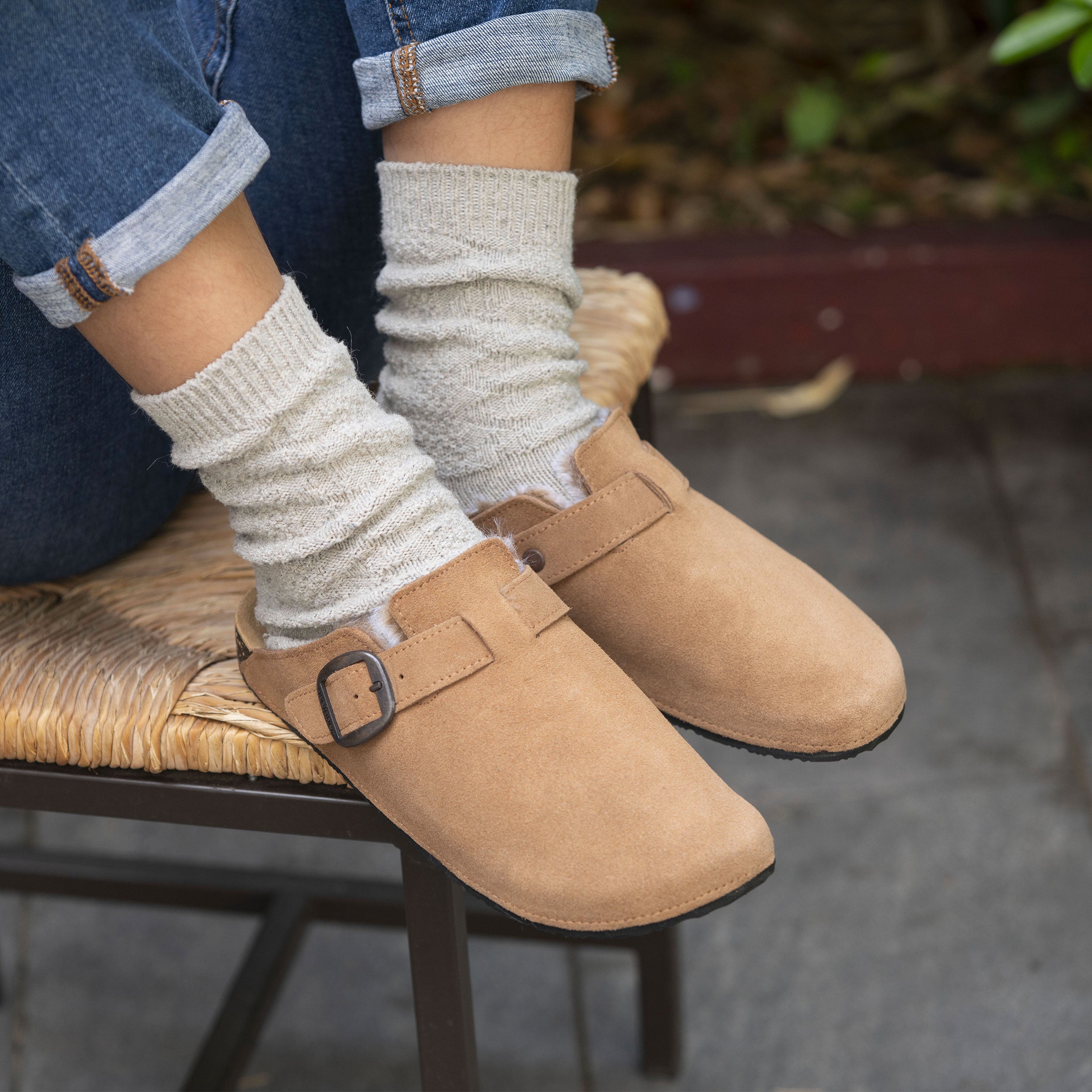 isotoner-sabots-fourr-s-cuir-femme-camel image 2