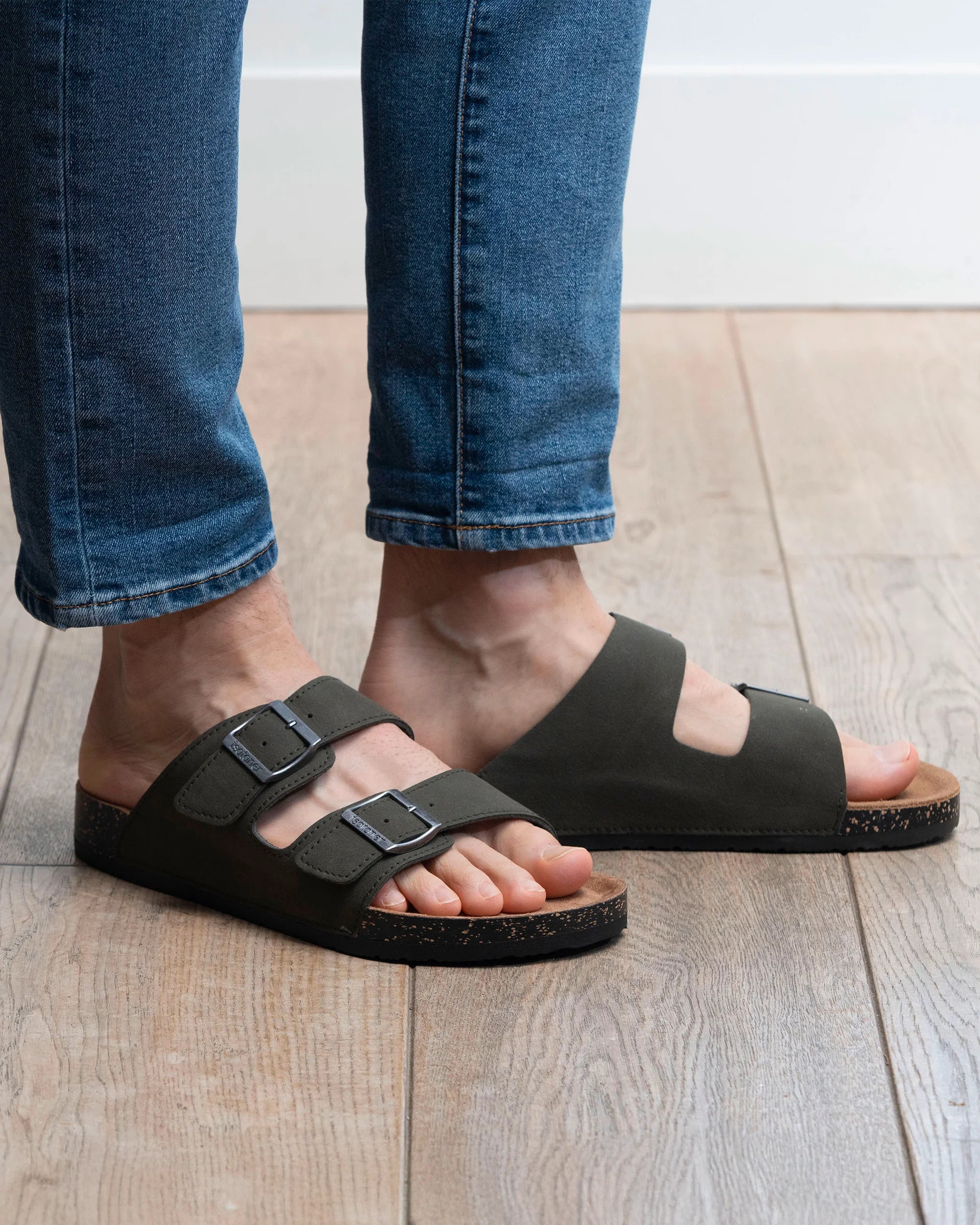 isotoner-mules-sandales-homme-double-bride-kaki-everywear image 2