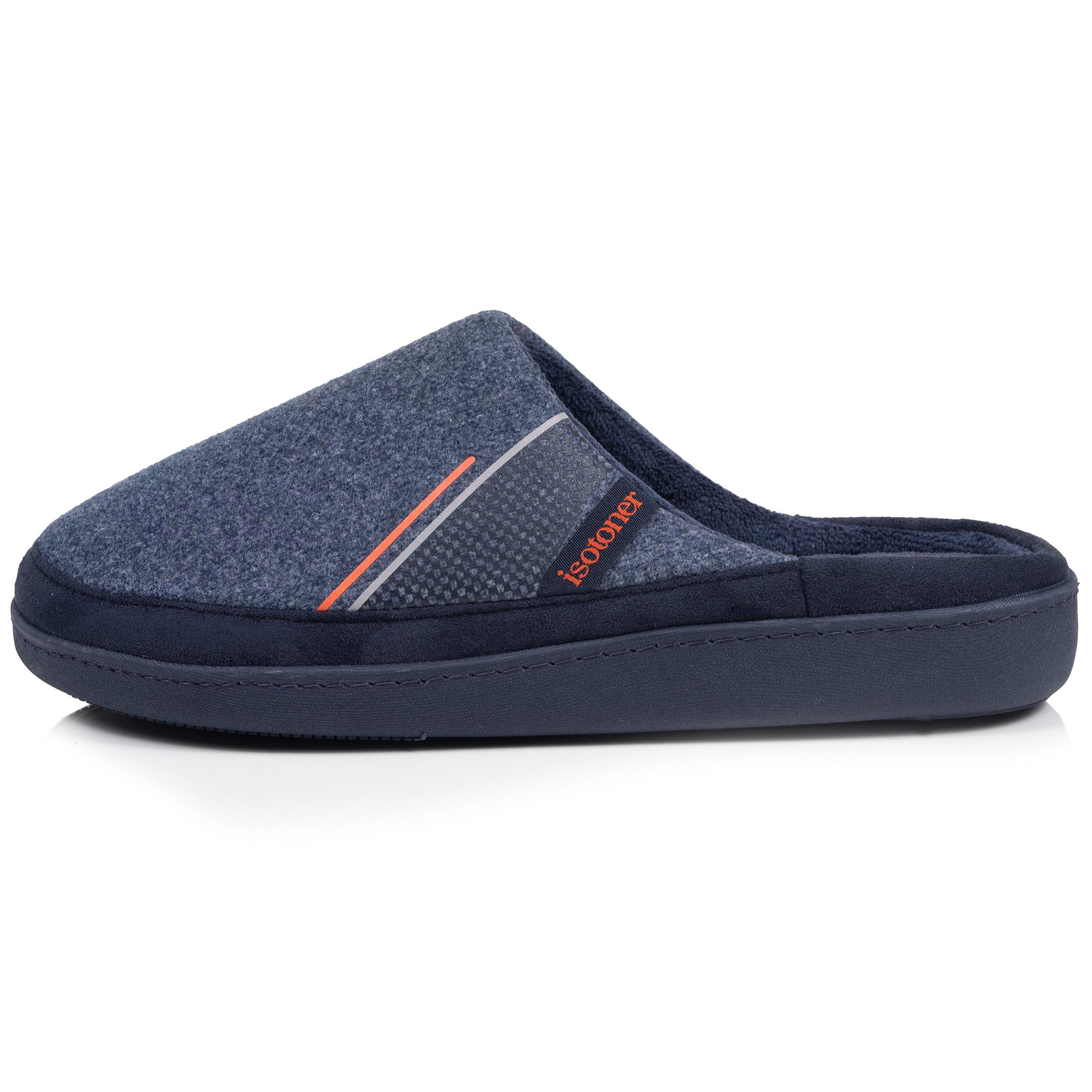 isotoner-chaussons-mules-homme-marine-liser-orange-m-moire-de-forme image 4