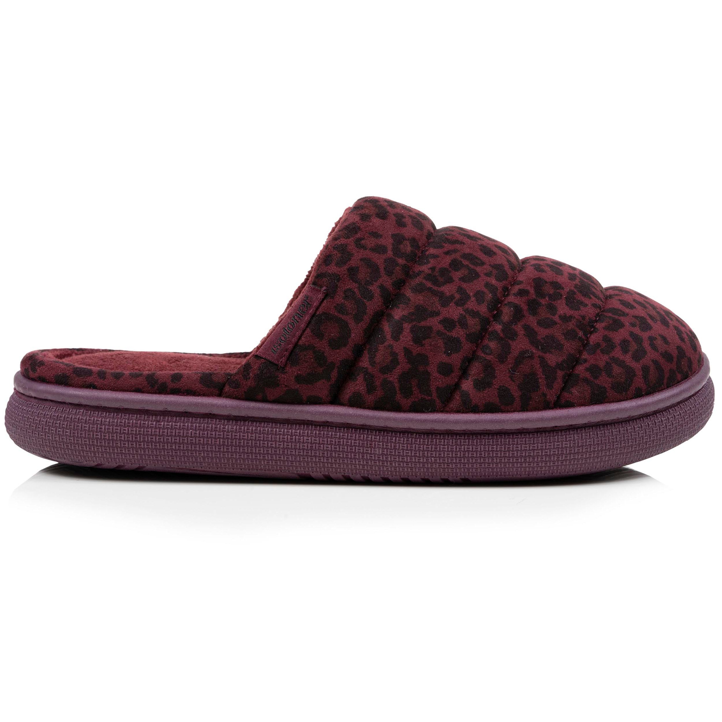 isotoner-chaussons-mules-femme-bloup-l-opard-bordeaux image 8