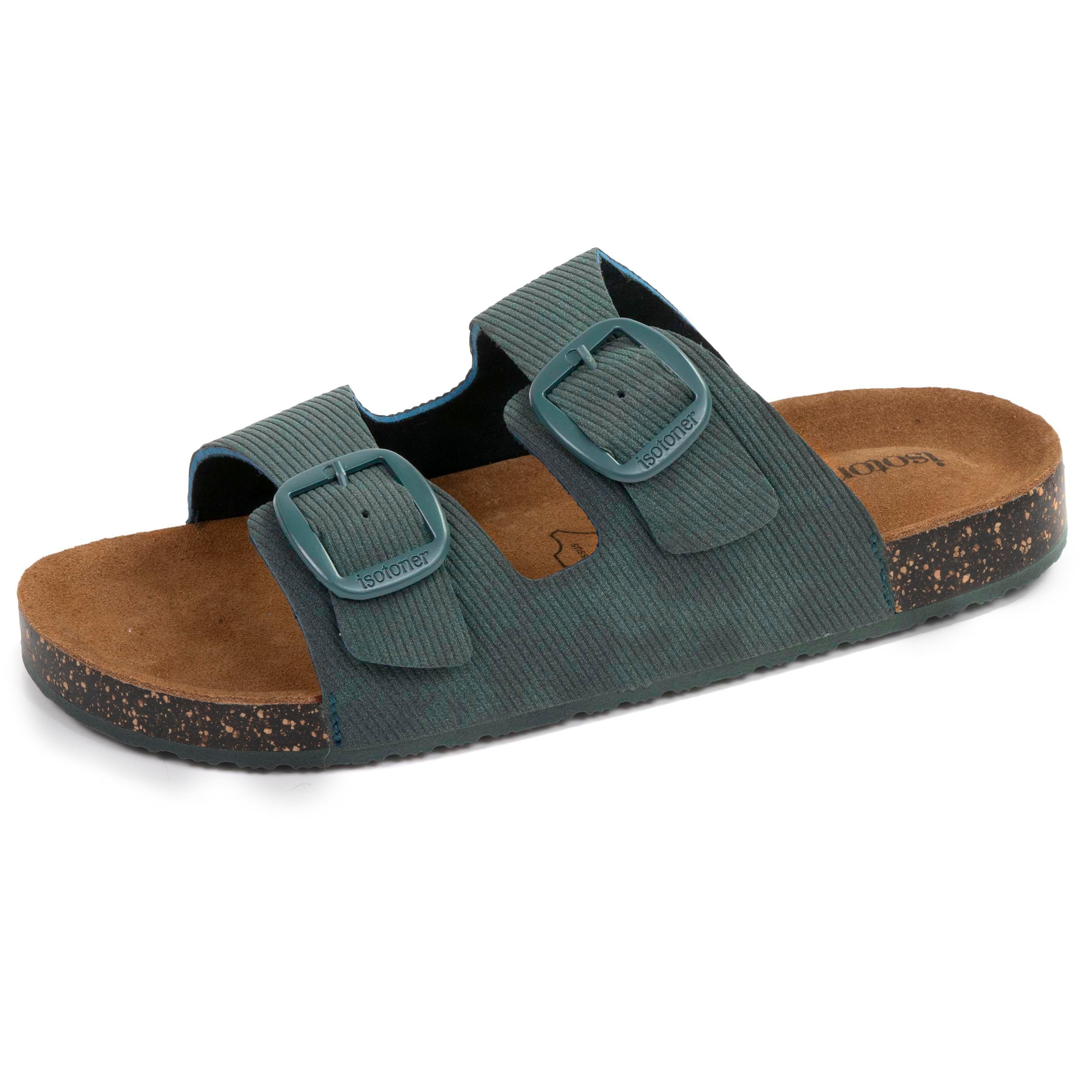 isotoner-mules-sandales-femme-double-bride-bleu-canard image 1