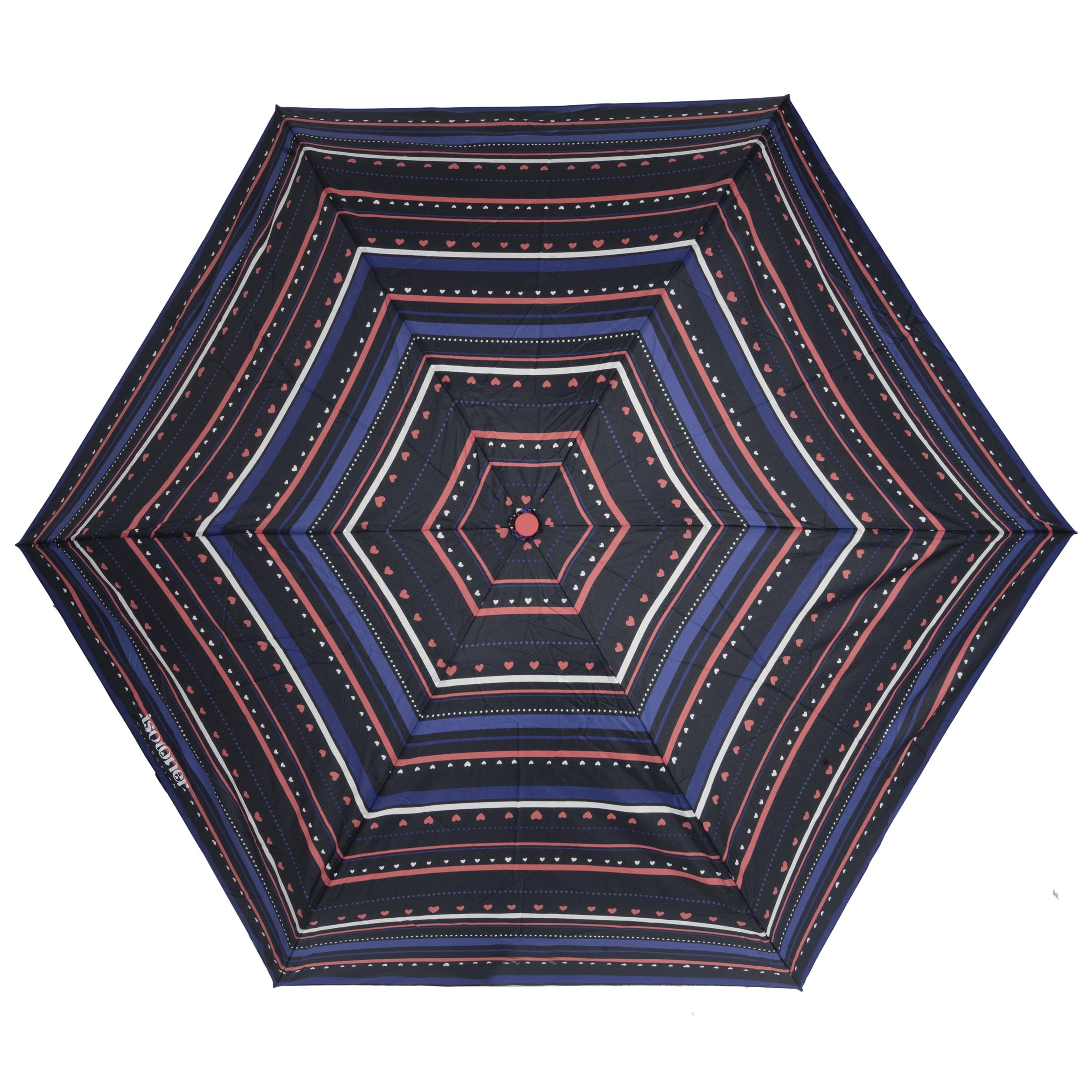 isotoner-parapluie-mini-auto-rayure-petit-c-ur-marine-femme image 3
