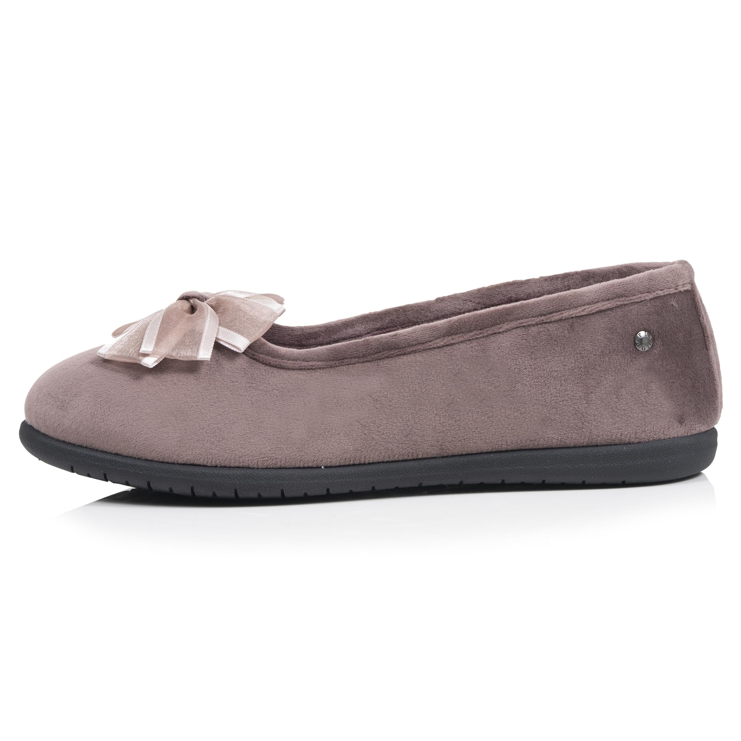 isotoner-chaussons-ballerines-femme-taupe-tulle-microvelours-everywear image 3