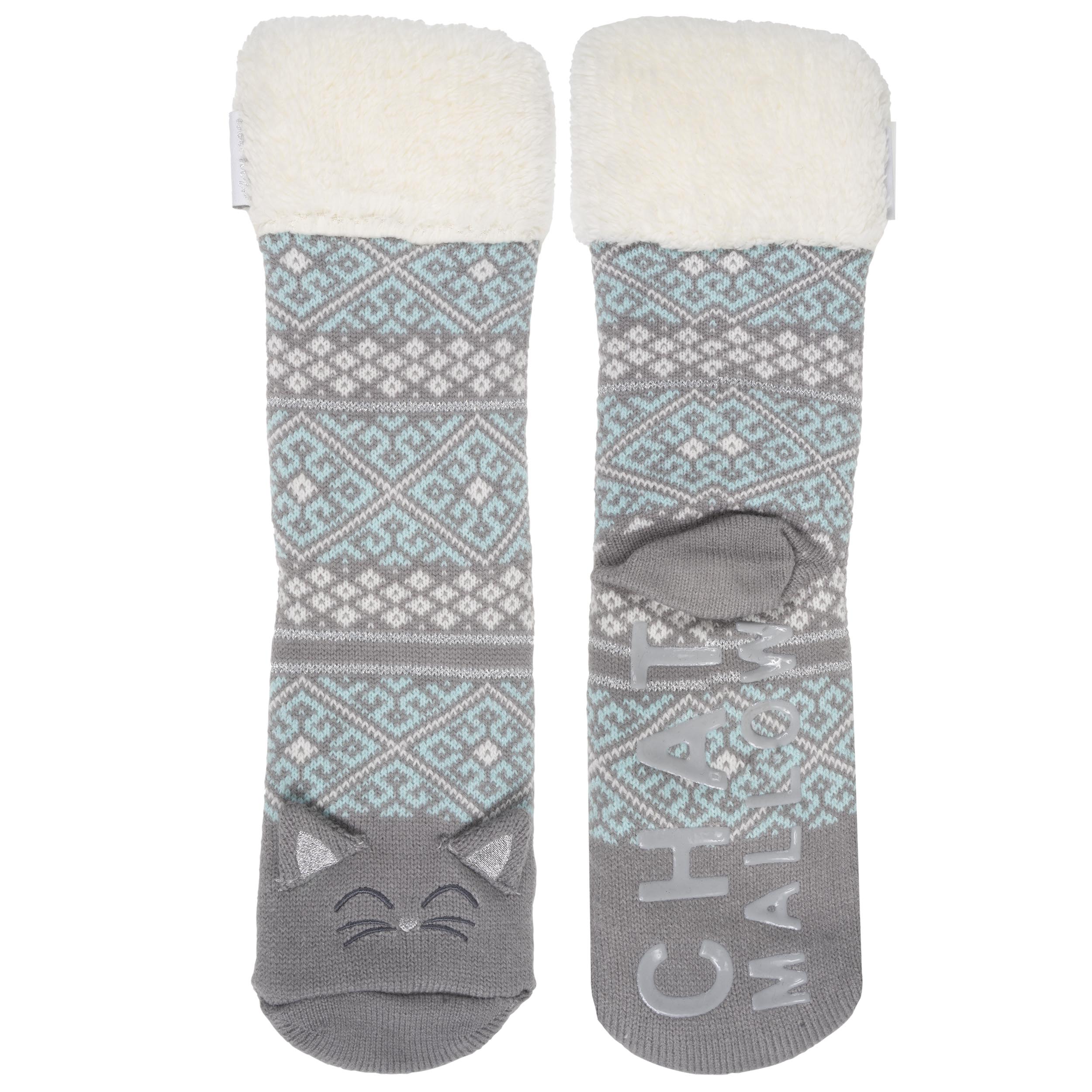 isotoner-chaussettes-fourr-es-femme-jacquard-chat-gris image 2