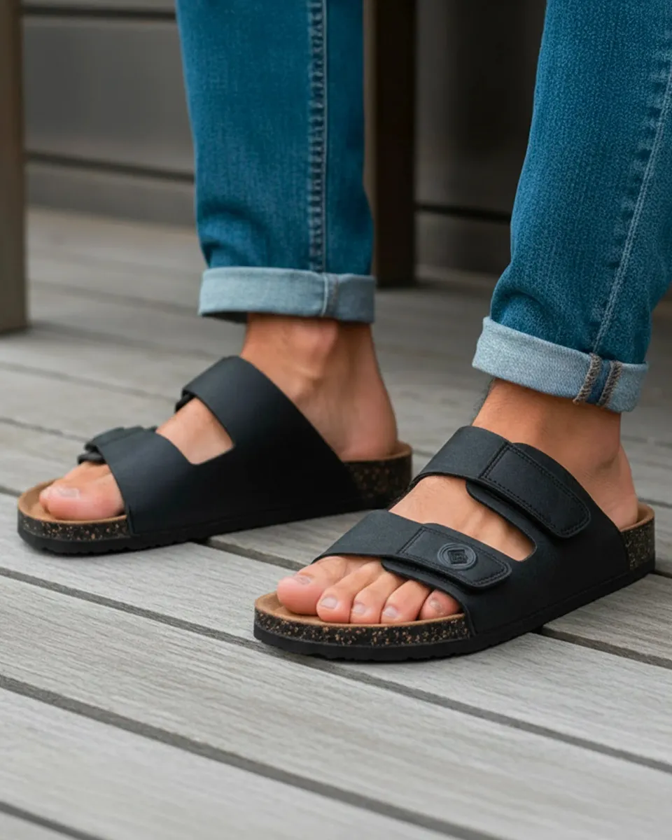 isotoner-mules-sandales-homme-double-bride-scratch-noir image 1