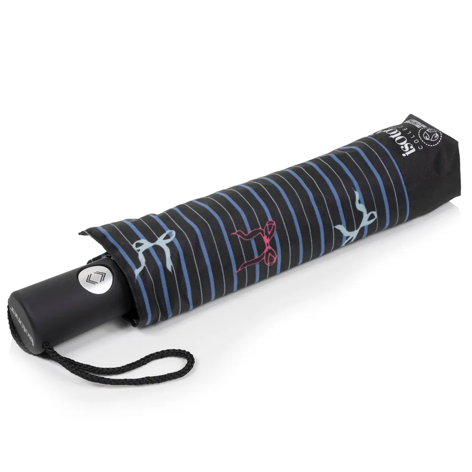 isotoner-parapluie-auto-rayure-noeud-bleu image 1
