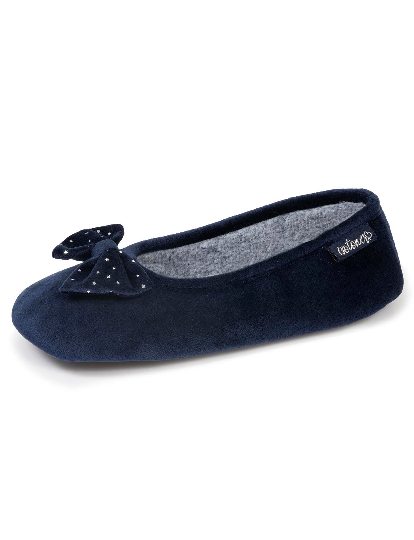 isotoner-chaussons-ballerines-femme-n-ud-toil-marine image 6
