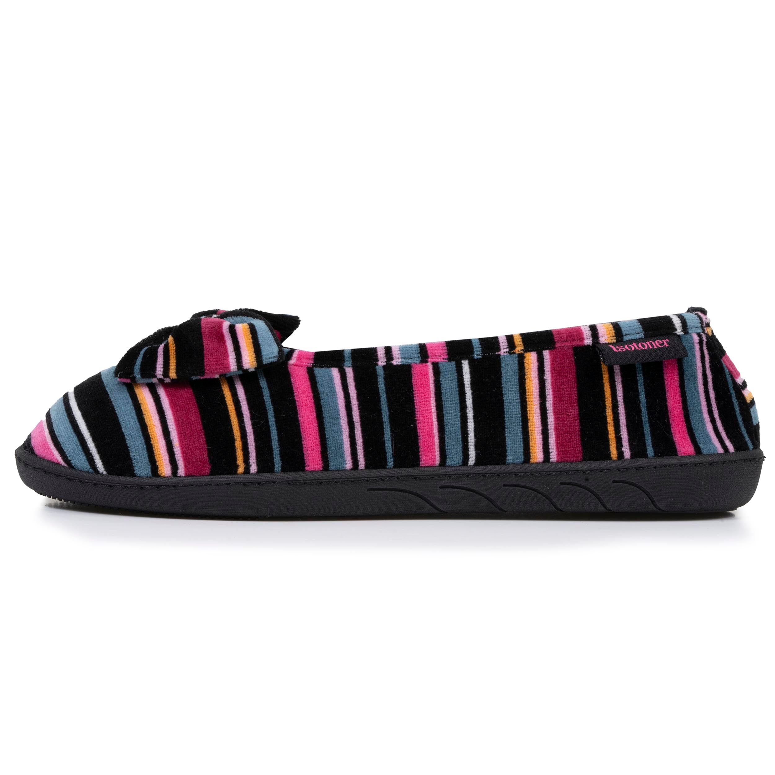 isotoner-chaussons-ballerines-femme-rayures-roses-m-moire-de-forme image 4