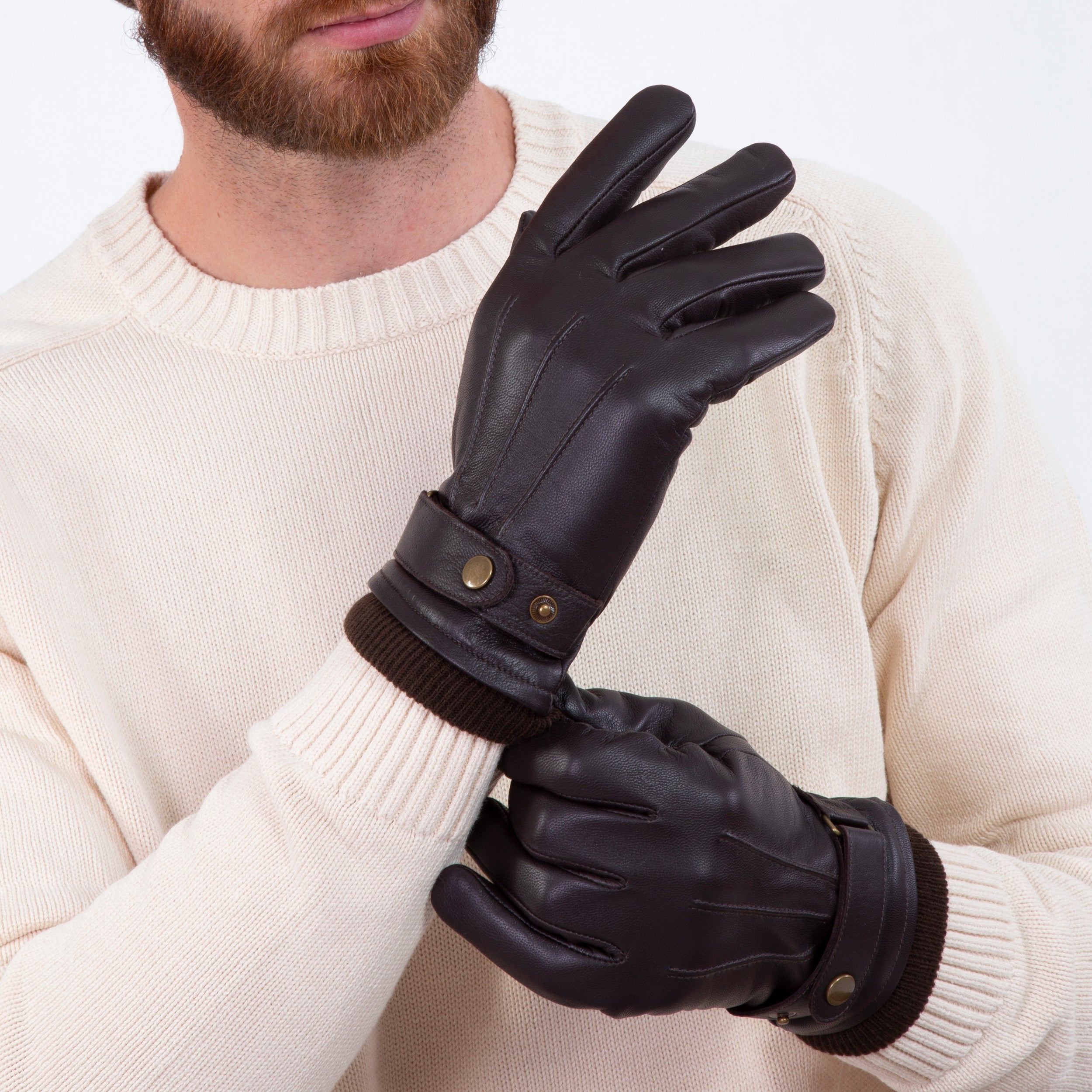 isotoner-gants-homme-cuir-patte-resserrage-marron image 3