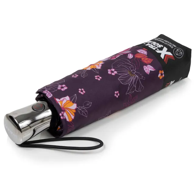 isotoner-parapluie-x-tra-solide-28-cm-fleurs-aubergine image 1