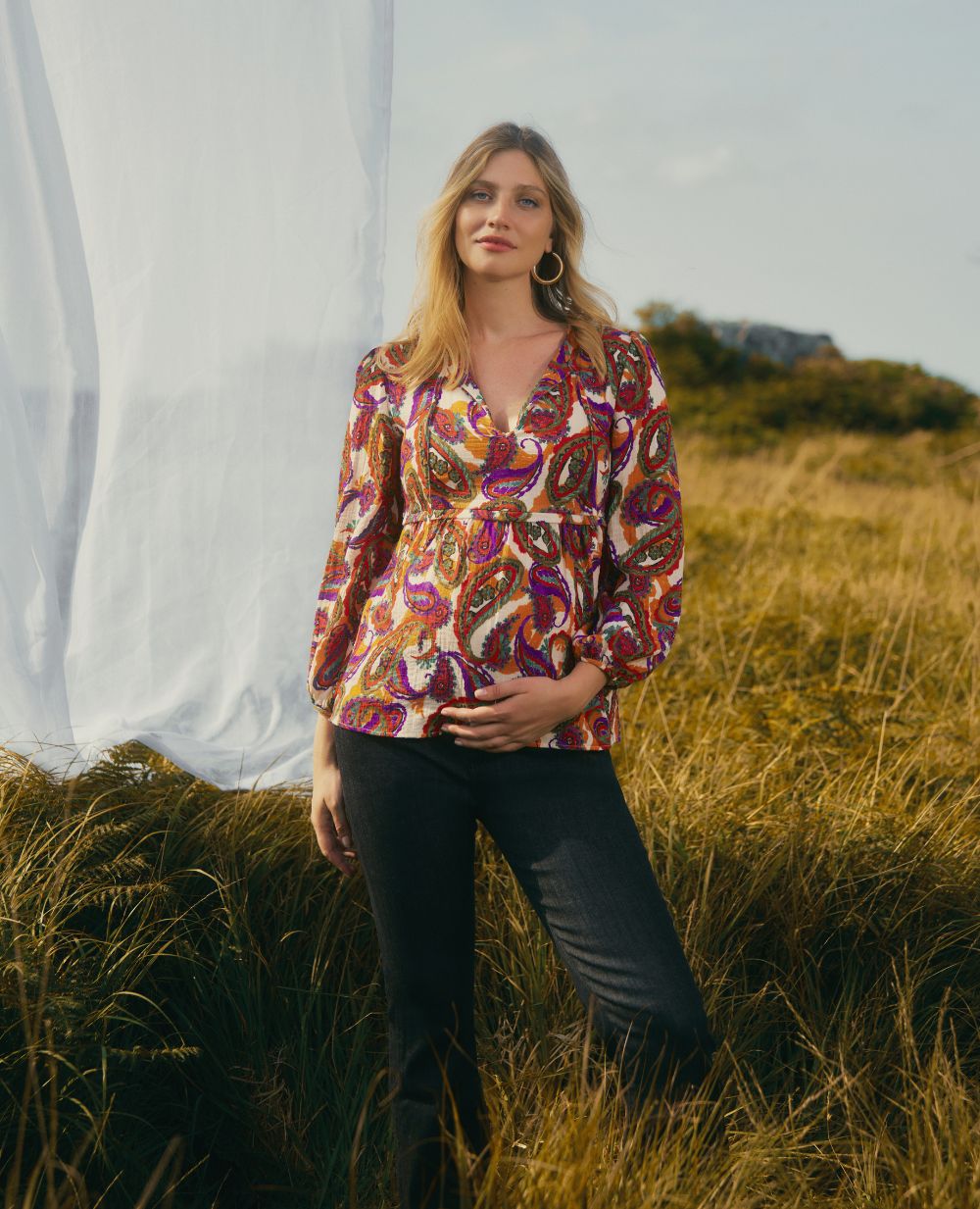 cache-c-ur-latina-blouse-manches-ballon-grossesse-et-allaitement-multico image 1