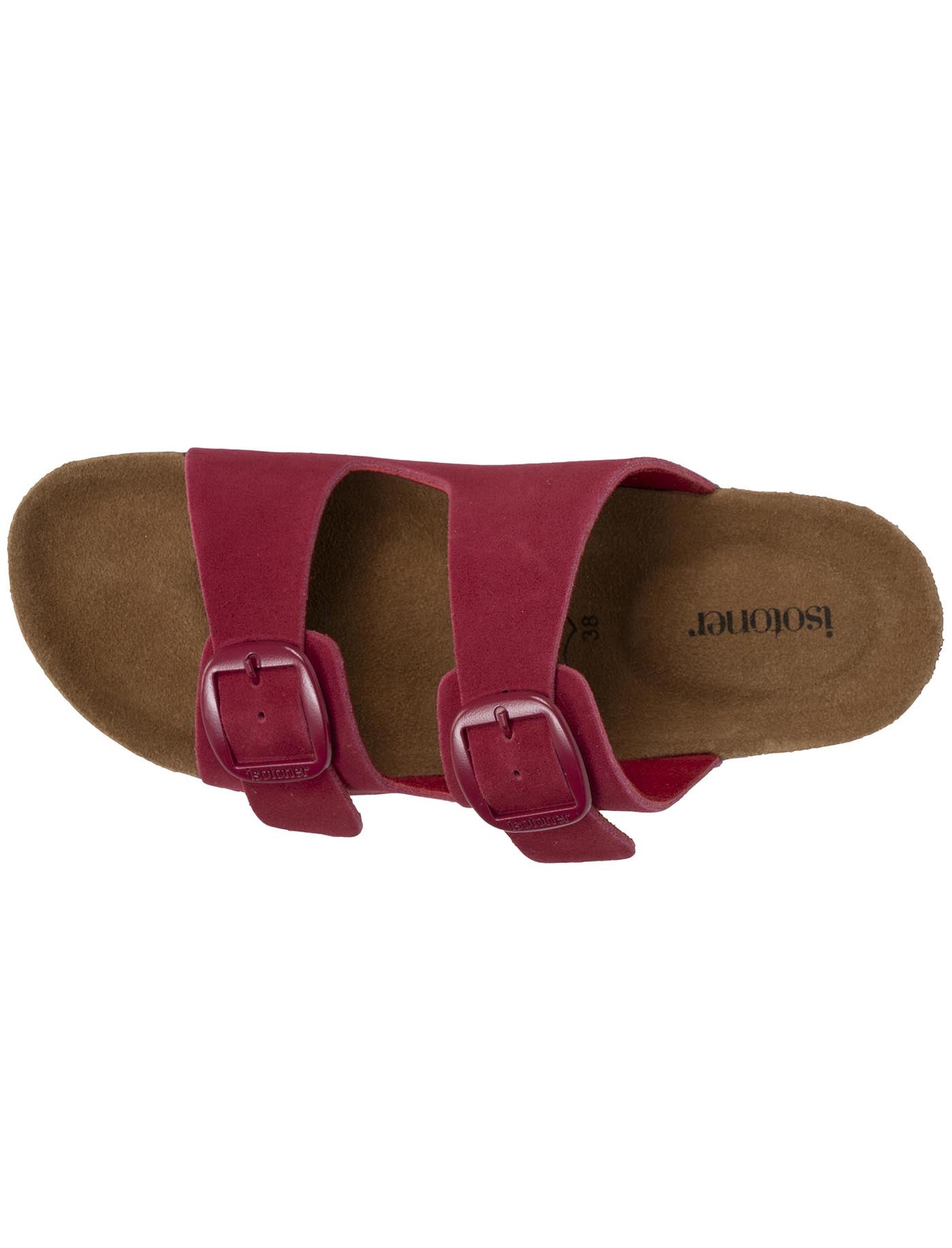 isotoner-mules-sandales-femme-double-bride-cuir-framboise-premium image 7