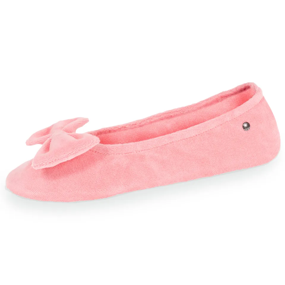 isotoner-chaussons-ballerines-femme-grand-n-ud-corail-velours-bio image 1