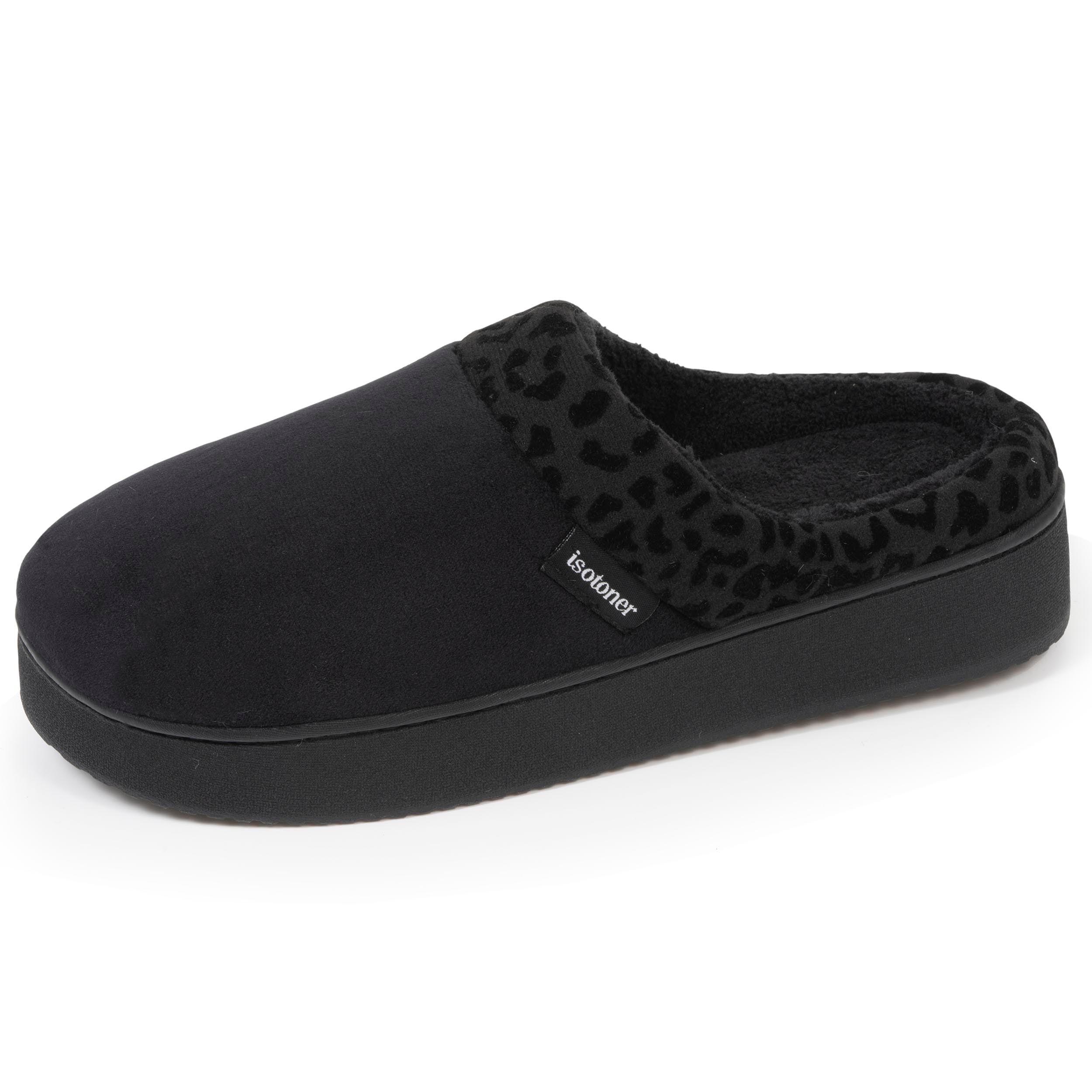 isotoner-chaussons-mules-plateforme-l-opard-noir-femme image 1