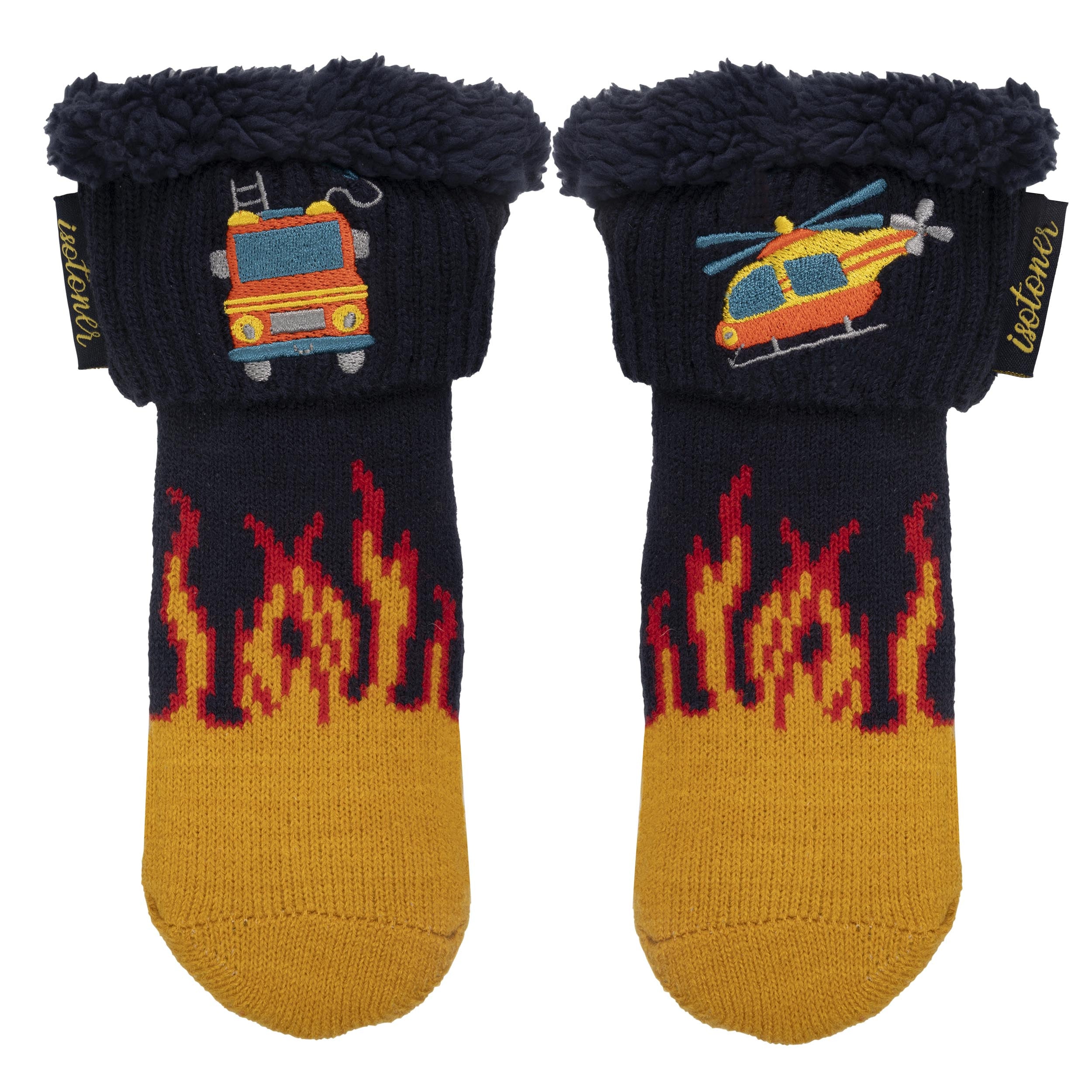 isotoner-chaussettes-fourr-es-gar-on-bleu-canard-antid-rapantes-sherpa image 1