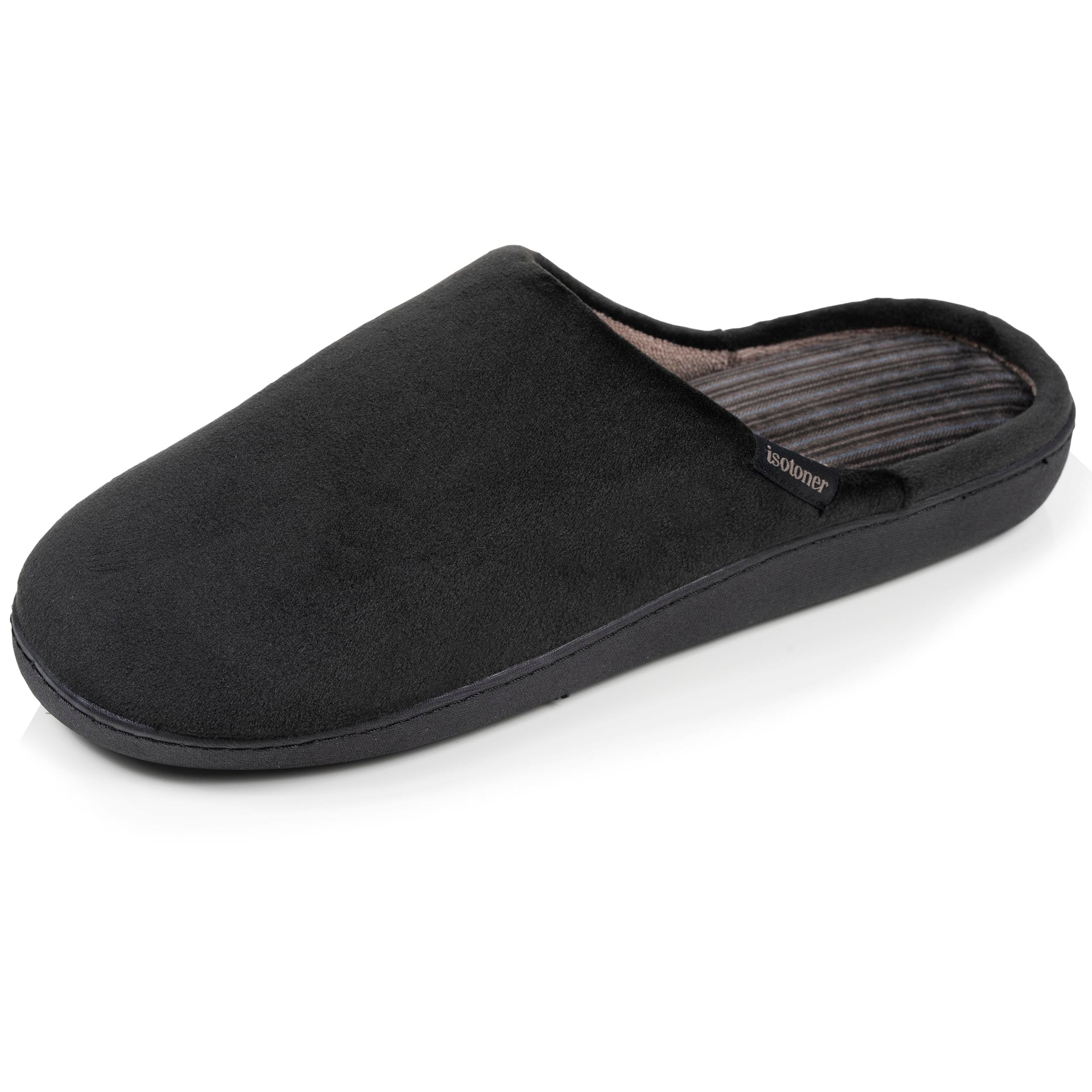 isotoner-chaussons-mules-homme-noir-int-rieur-rayures image 1