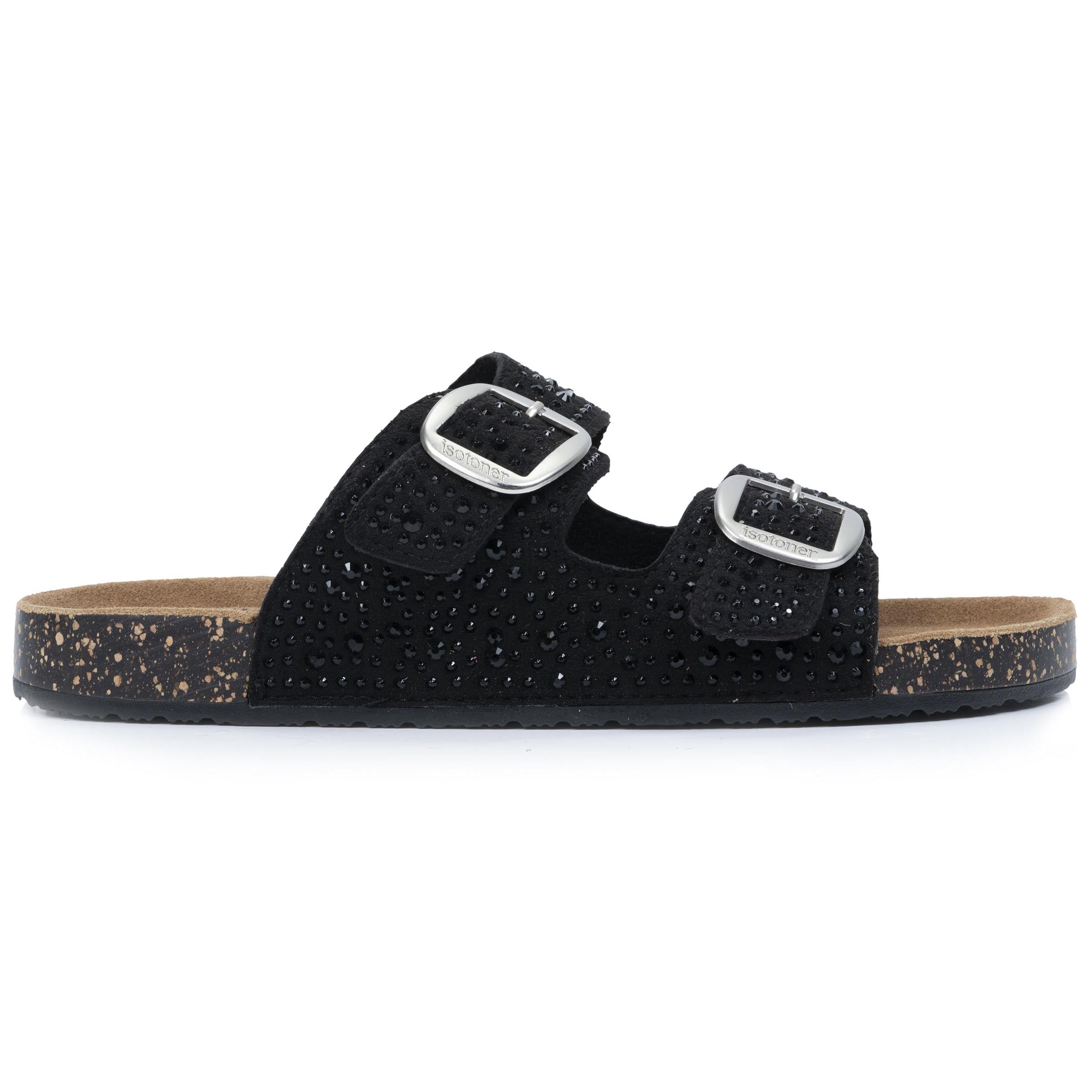 isotoner-mules-sandales-femme-double-bride-noir-strass image 8