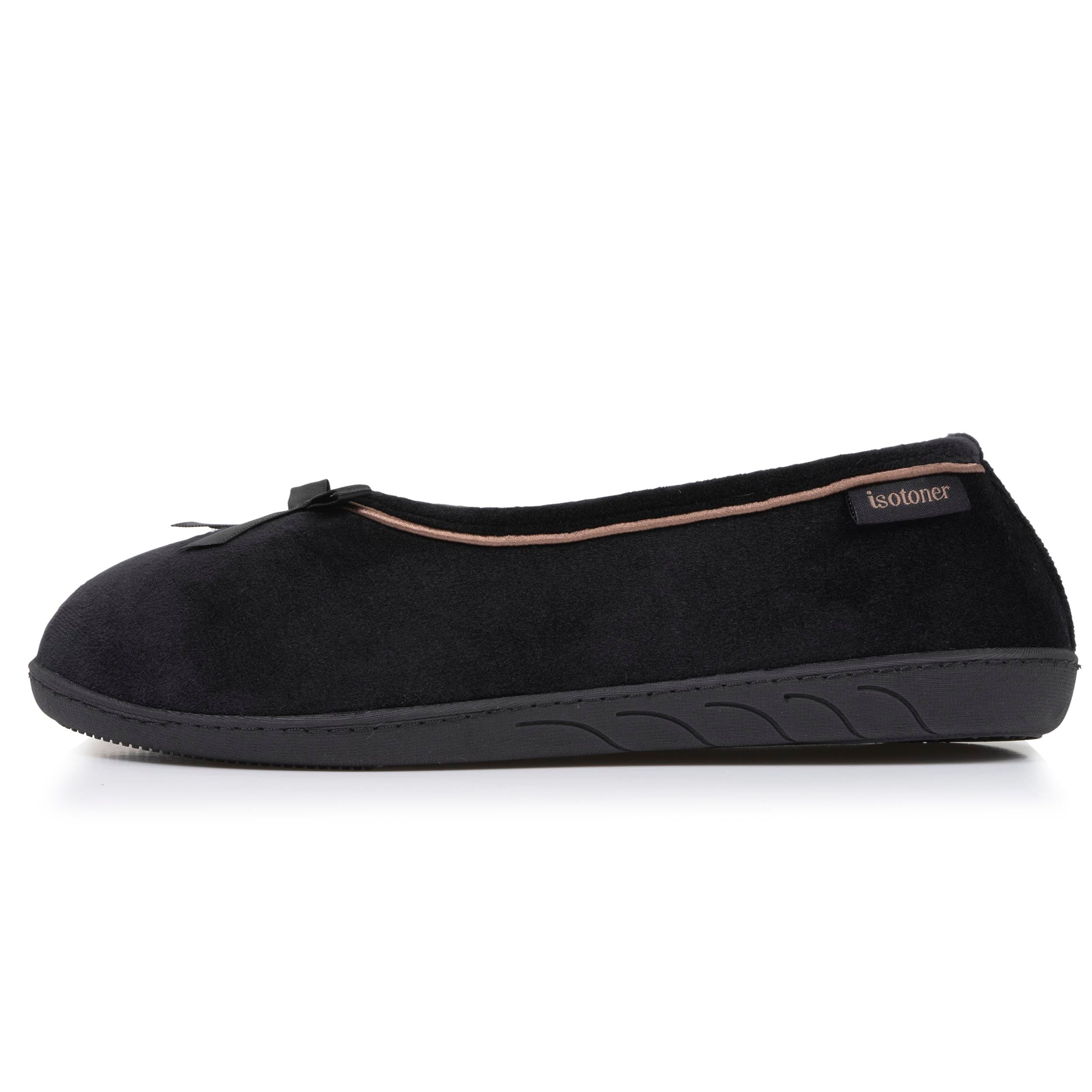 isotoner-chaussons-ballerines-femme-noir-beige-m-moire-de-forme image 4