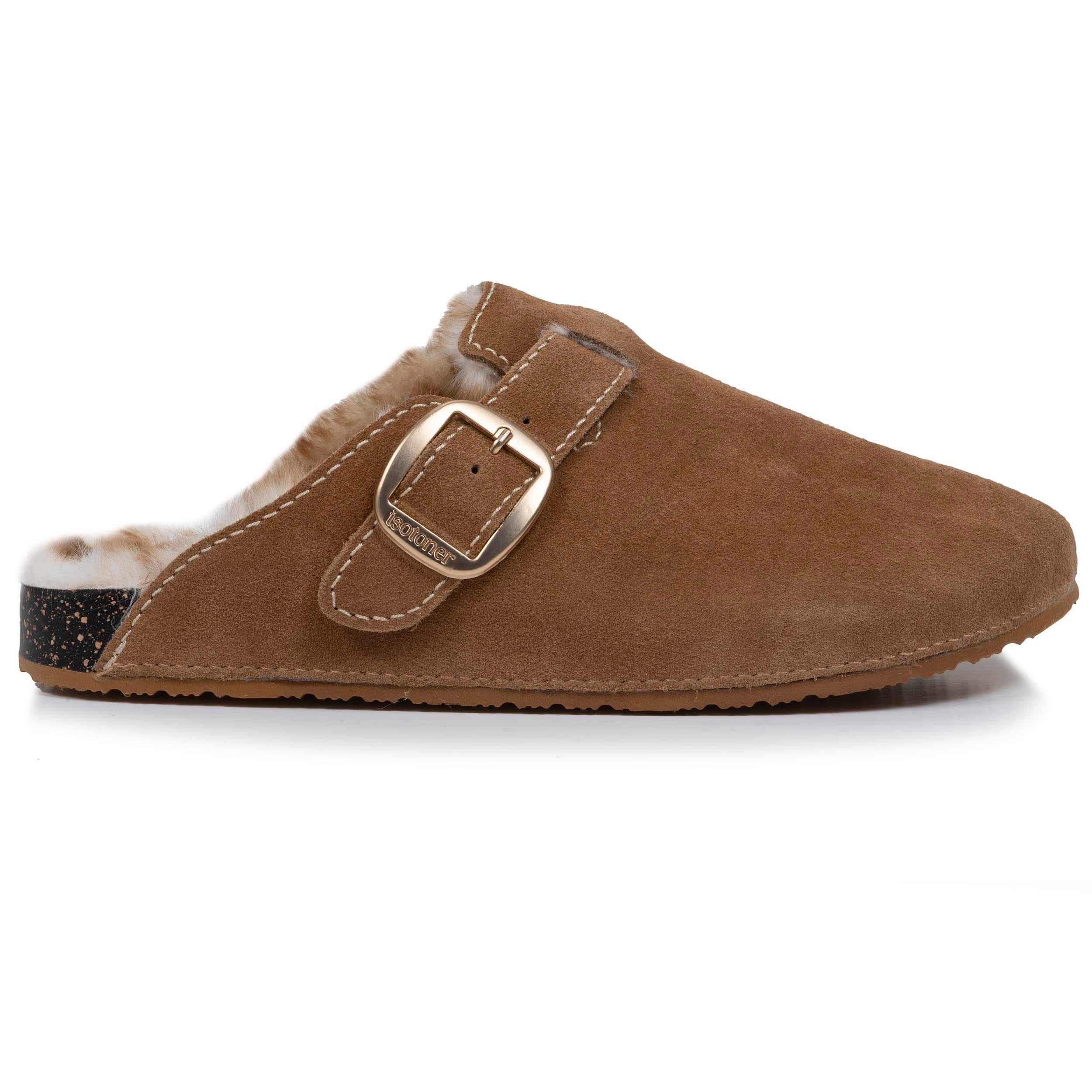isotoner-sabots-femme-camel-cuir-surpiq-res-blanches image 8