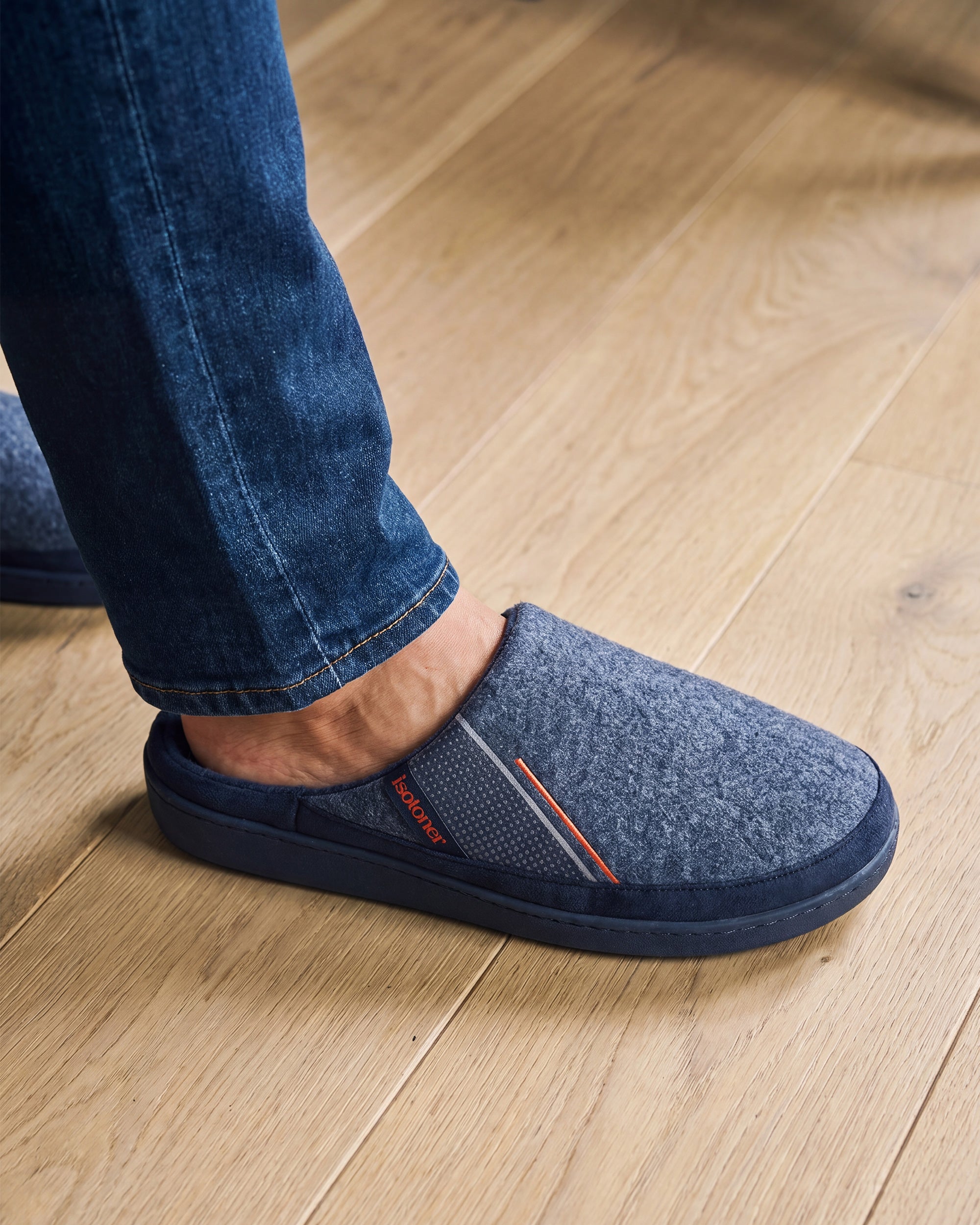 isotoner-chaussons-mules-homme-marine-liser-orange-m-moire-de-forme image 2