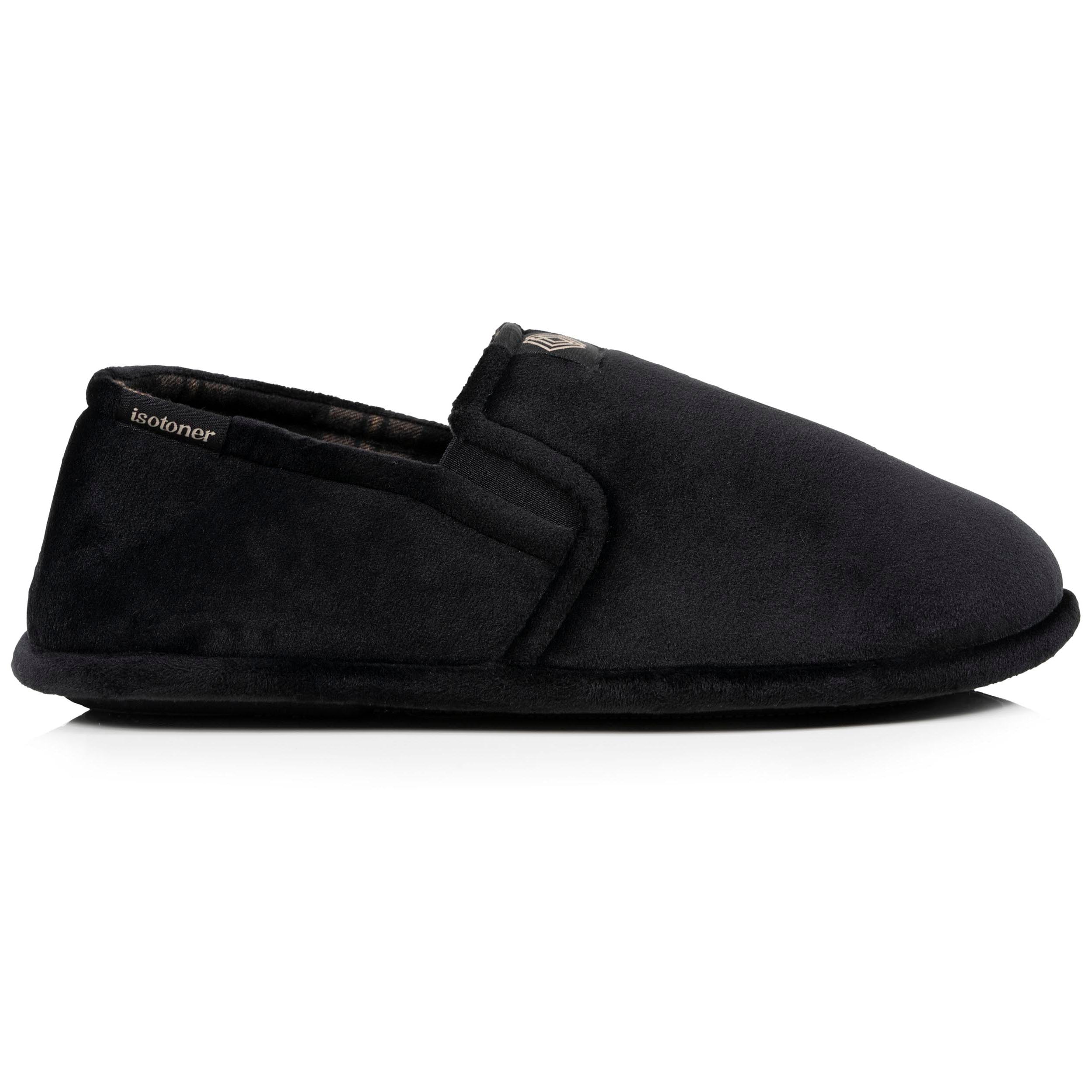 isotoner-chaussons-sans-g-nes-homme-noir-tartan-lastiqu-s image 8