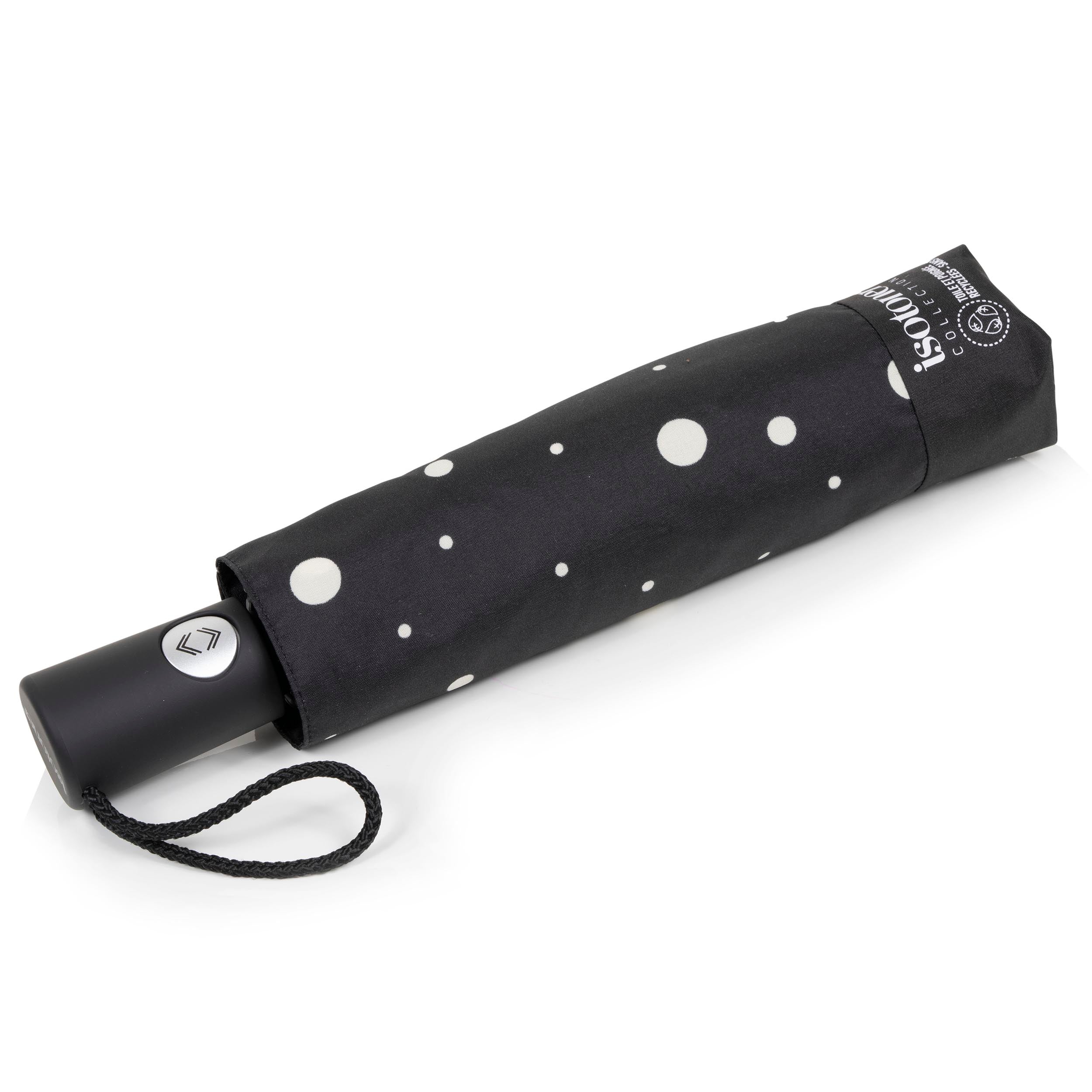 isotoner-parapluie-auto-pois-noir-jaune-ultra-d-perlant image 1
