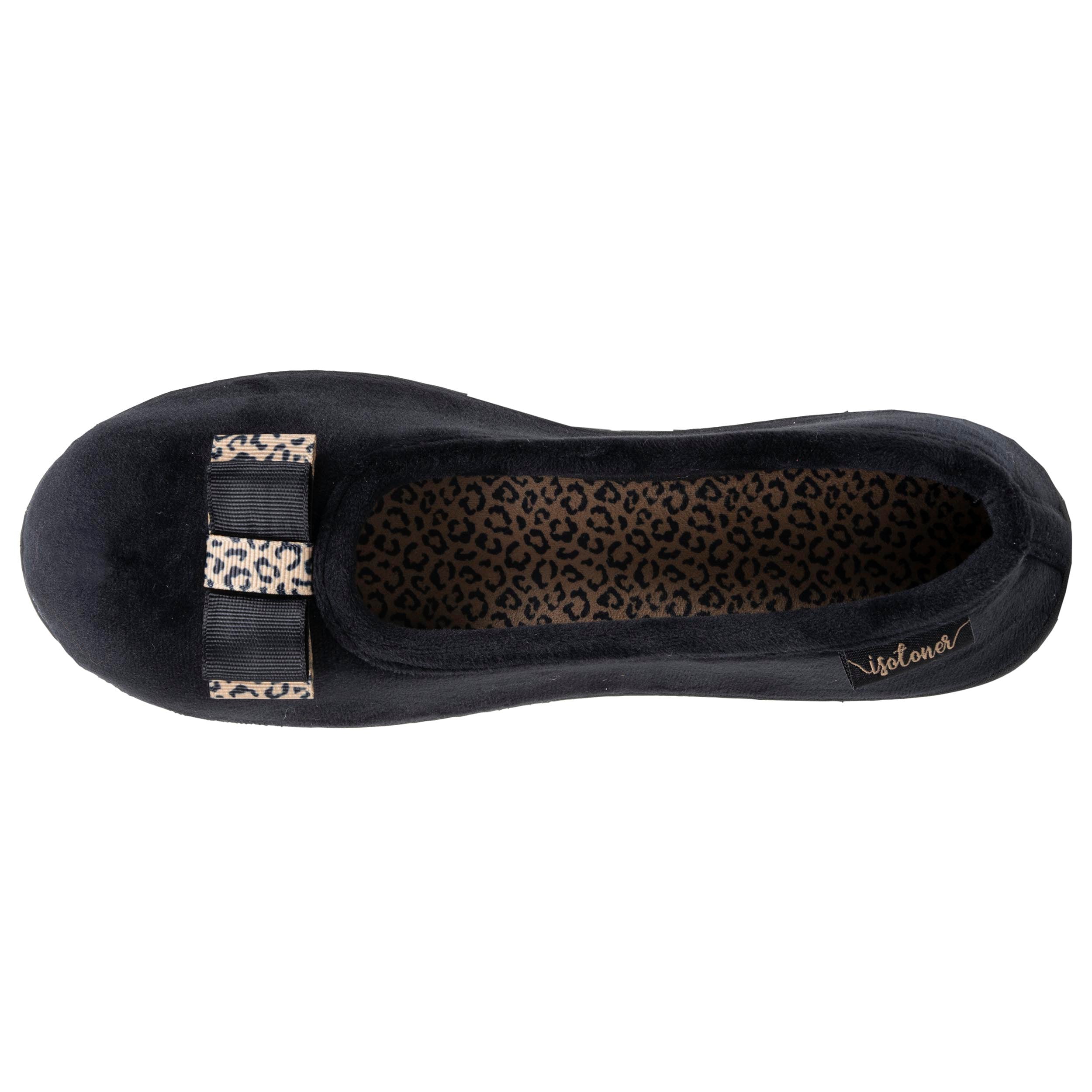 isotoner-chaussons-ballerines-femme-noir-n-ud-l-opard image 2