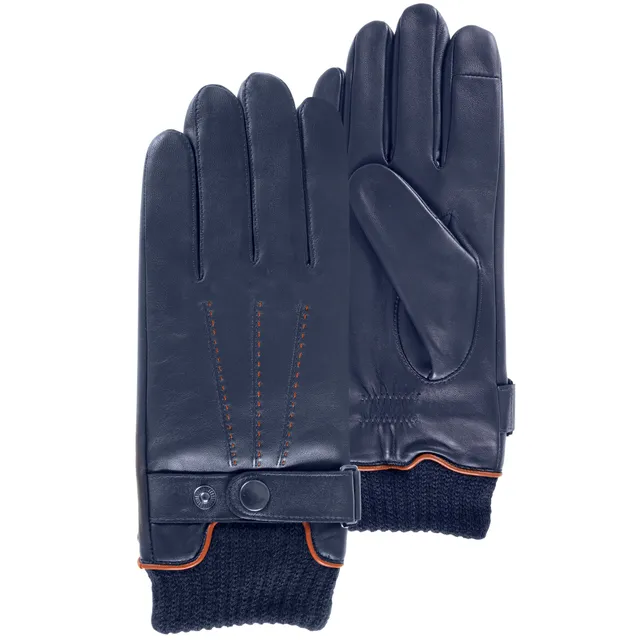 isotoner-gants-homme-tactiles-cuir-tricot-marine image 1