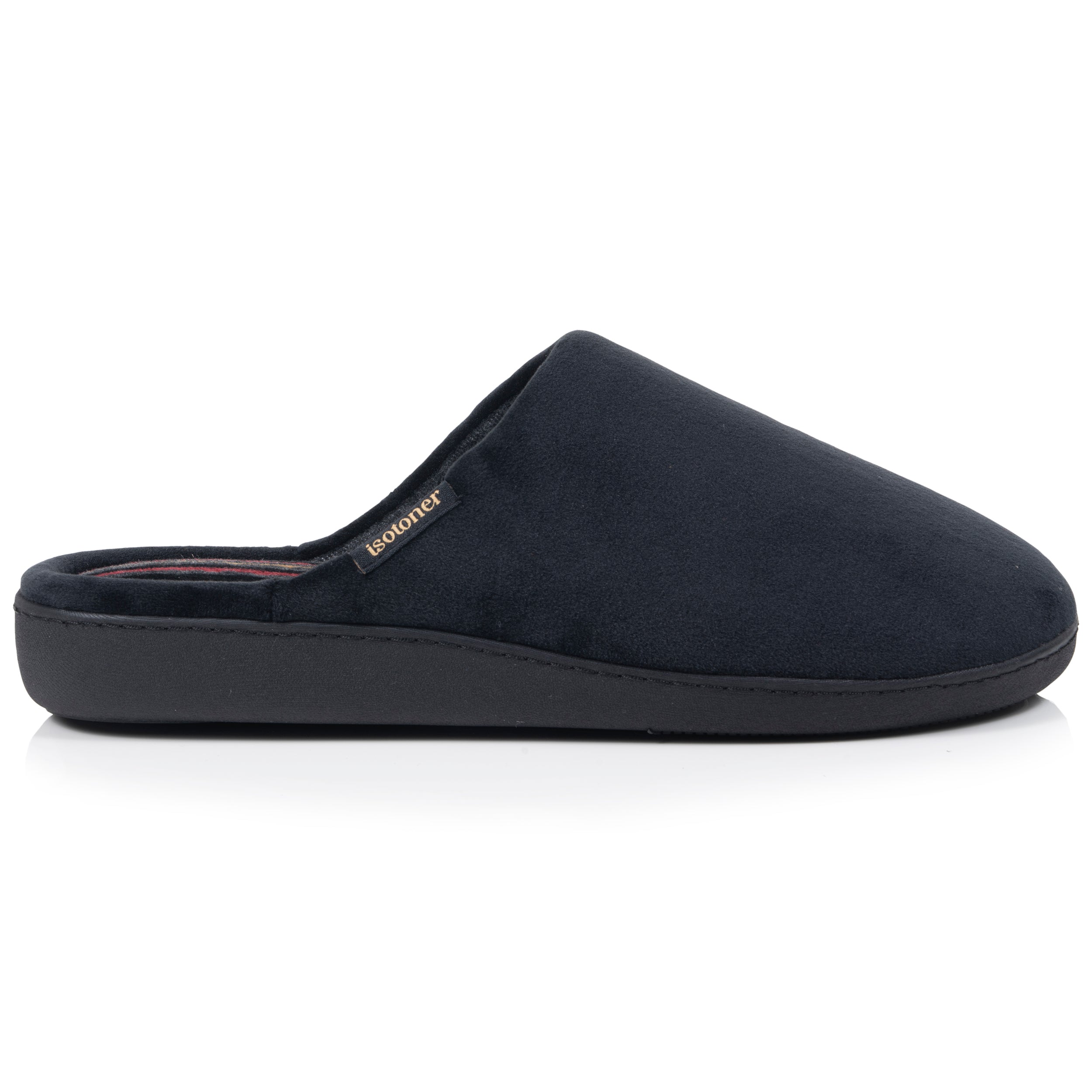 isotoner-chaussons-mules-homme-noir-rayures-bordeaux image 8