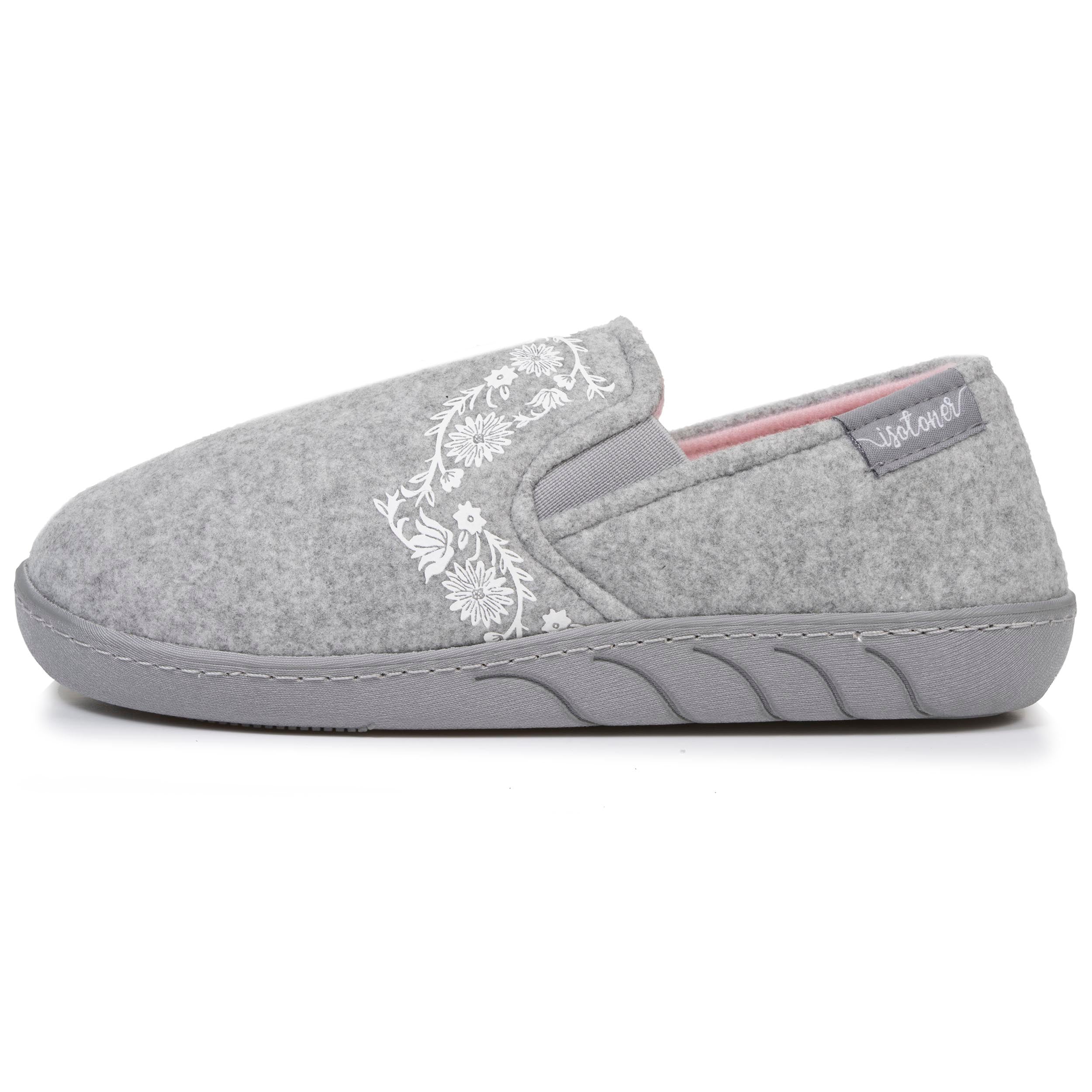 isotoner-chaussons-sans-g-nes-junior-gris-chin-fleurs image 3