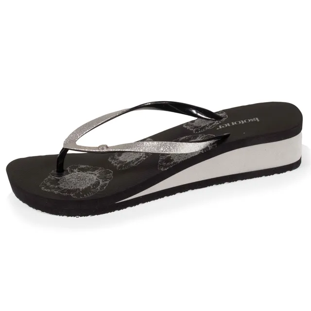 isotoner-tongs-femme-talon-4-cm-noir-floral-paillettes image 1
