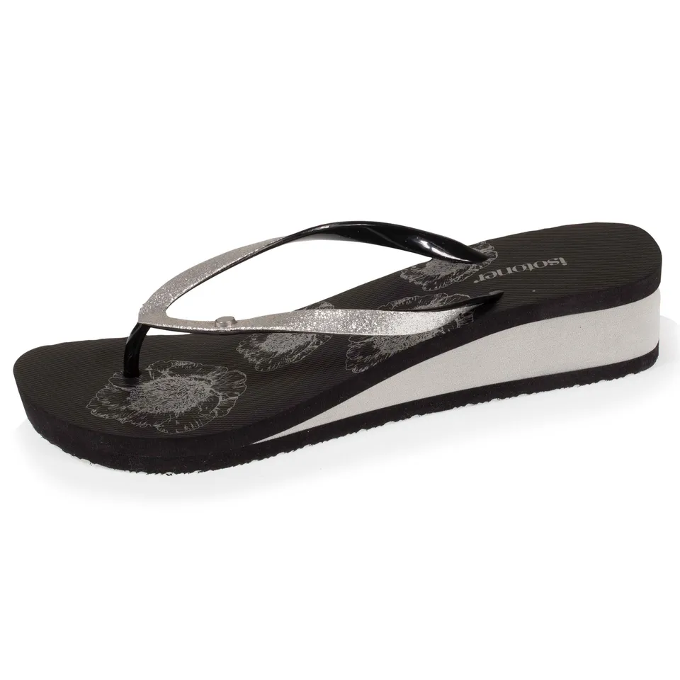 isotoner-tongs-femme-talon-4-cm-noir-floral-paillettes image 1