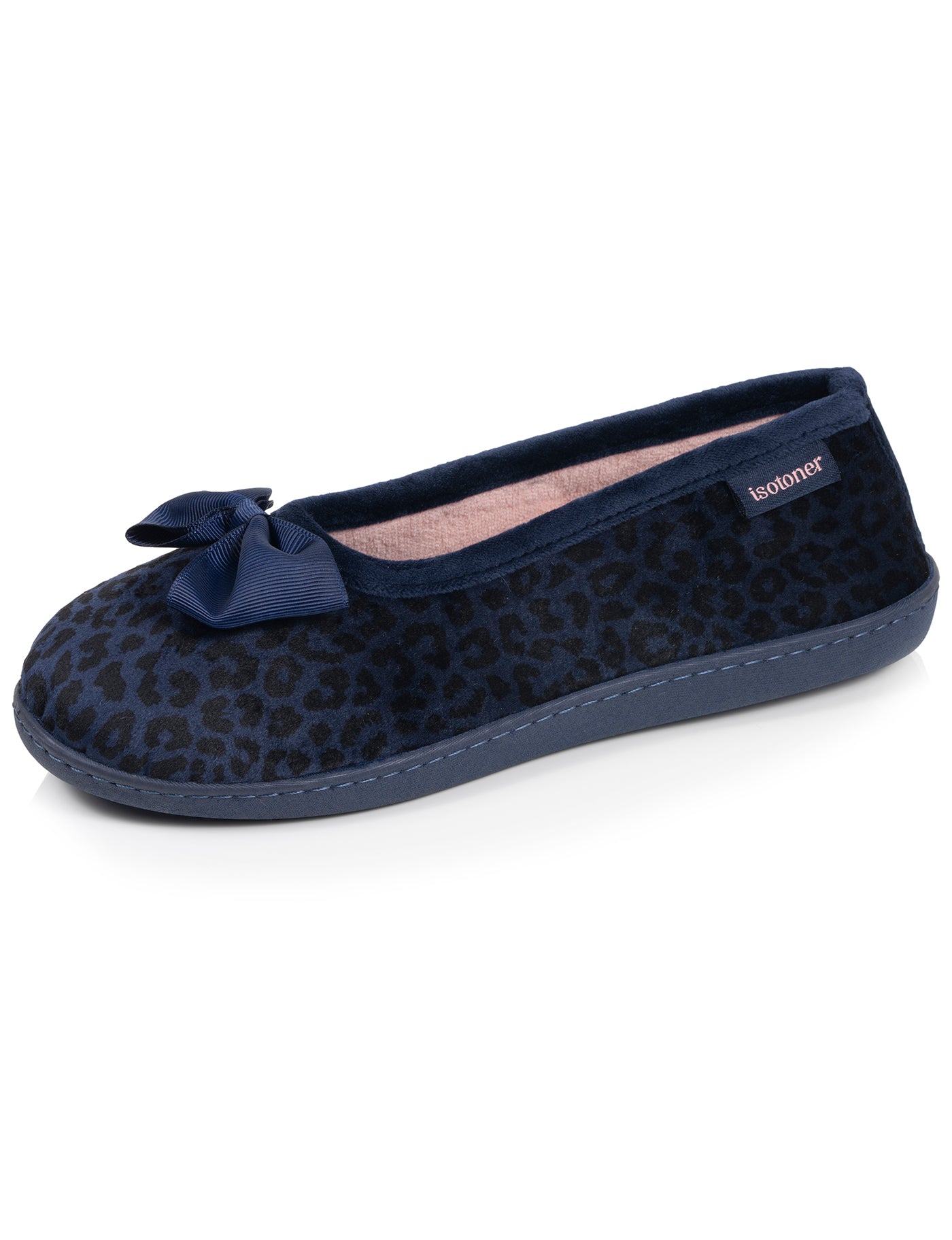 isotoner-chaussons-ballerines-femme-l-opard-marine-microvelours image 6