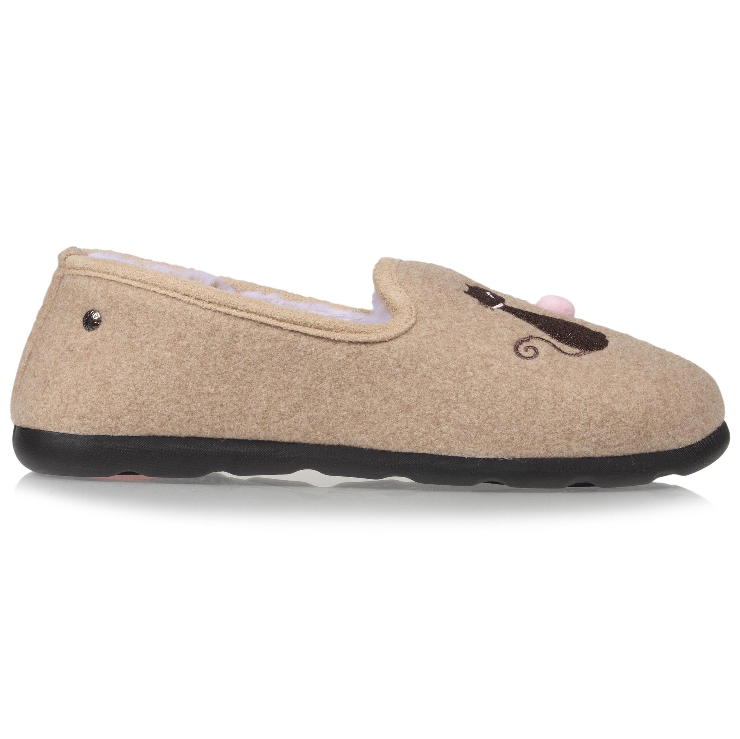 isotoner-chaussons-charentaises-femme-beige-broderie-chat image 8