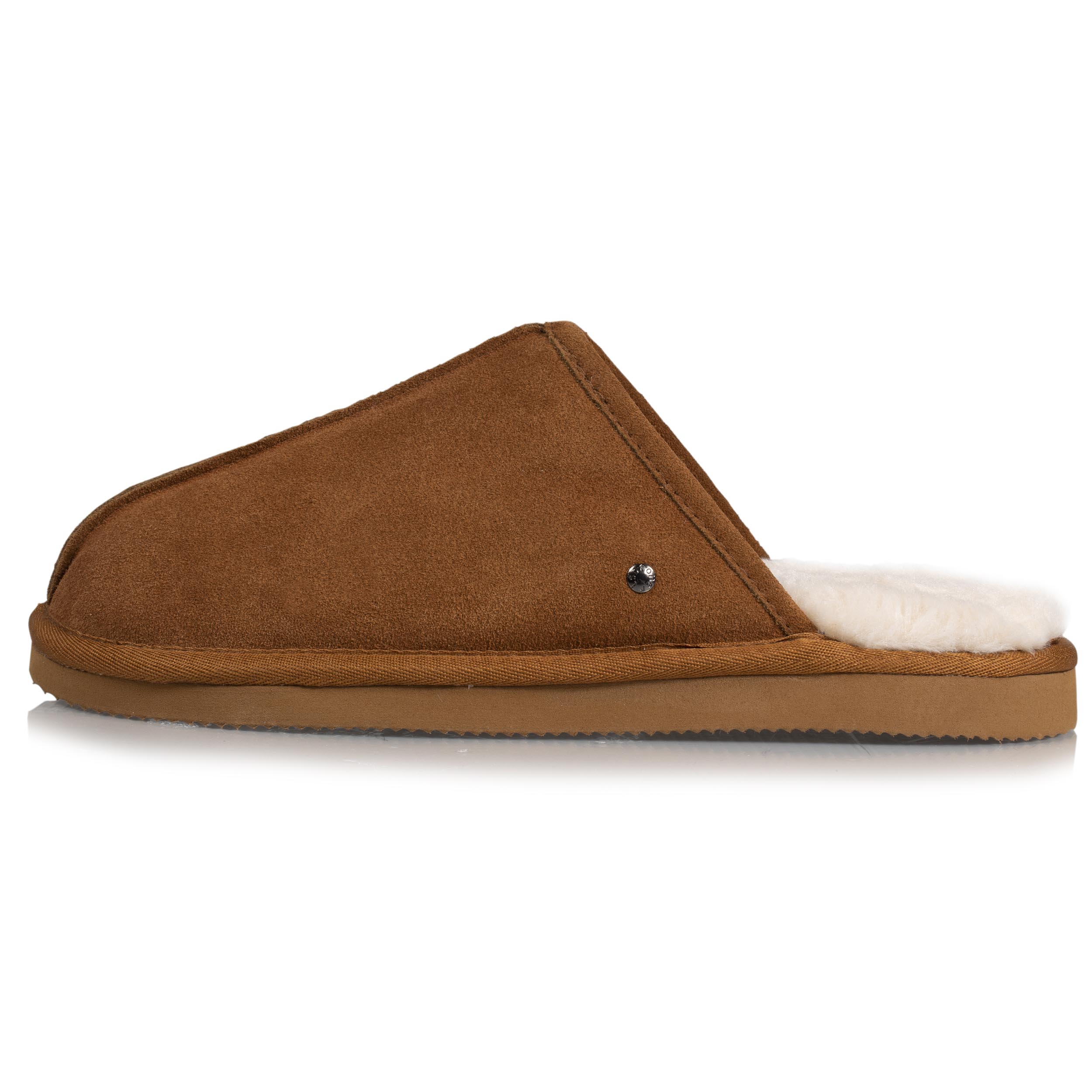 isotoner-chaussons-mules-homme-cuir-camel-fourr-es image 4