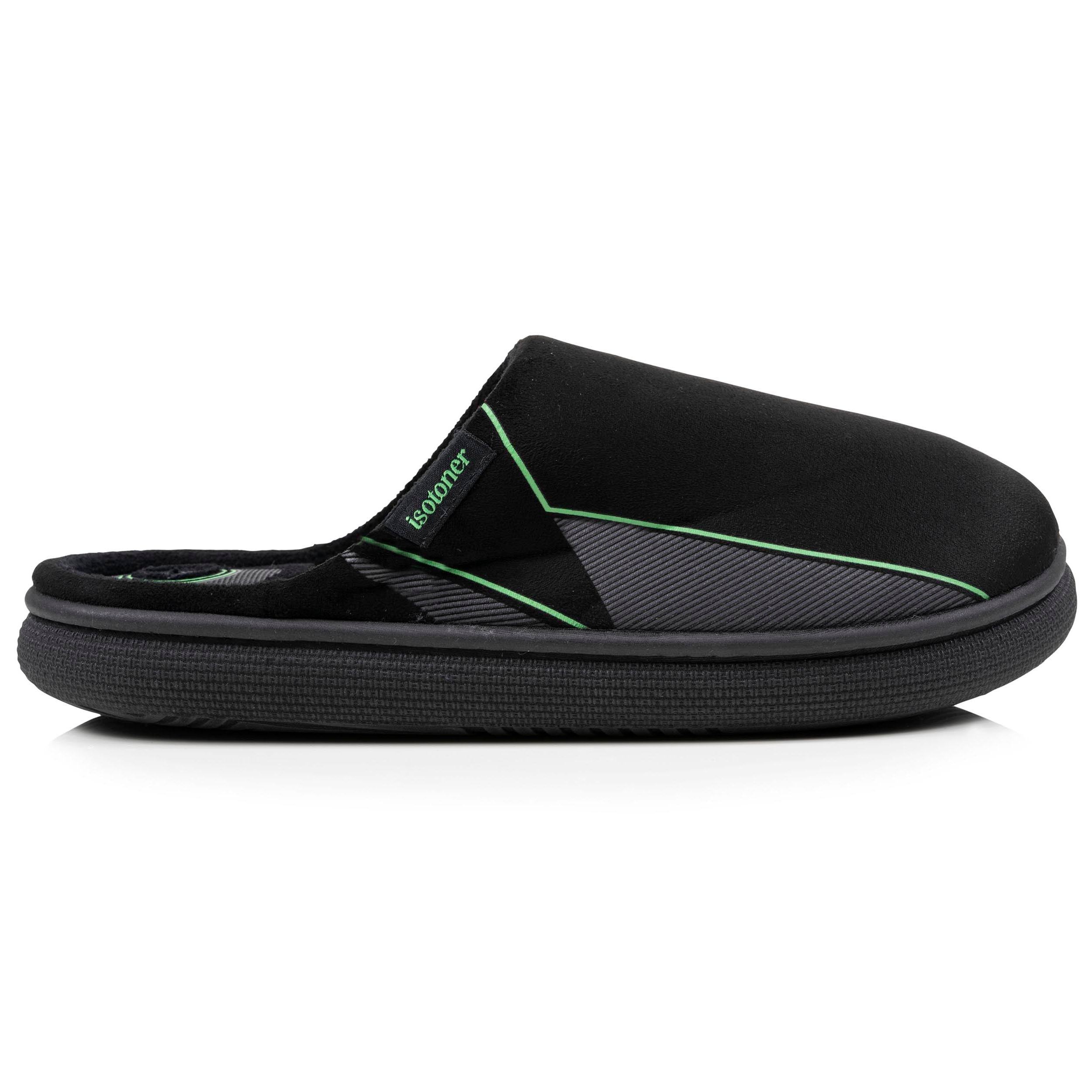 isotoner-chaussons-mules-homme-bloup-noir-imprim-vert image 8