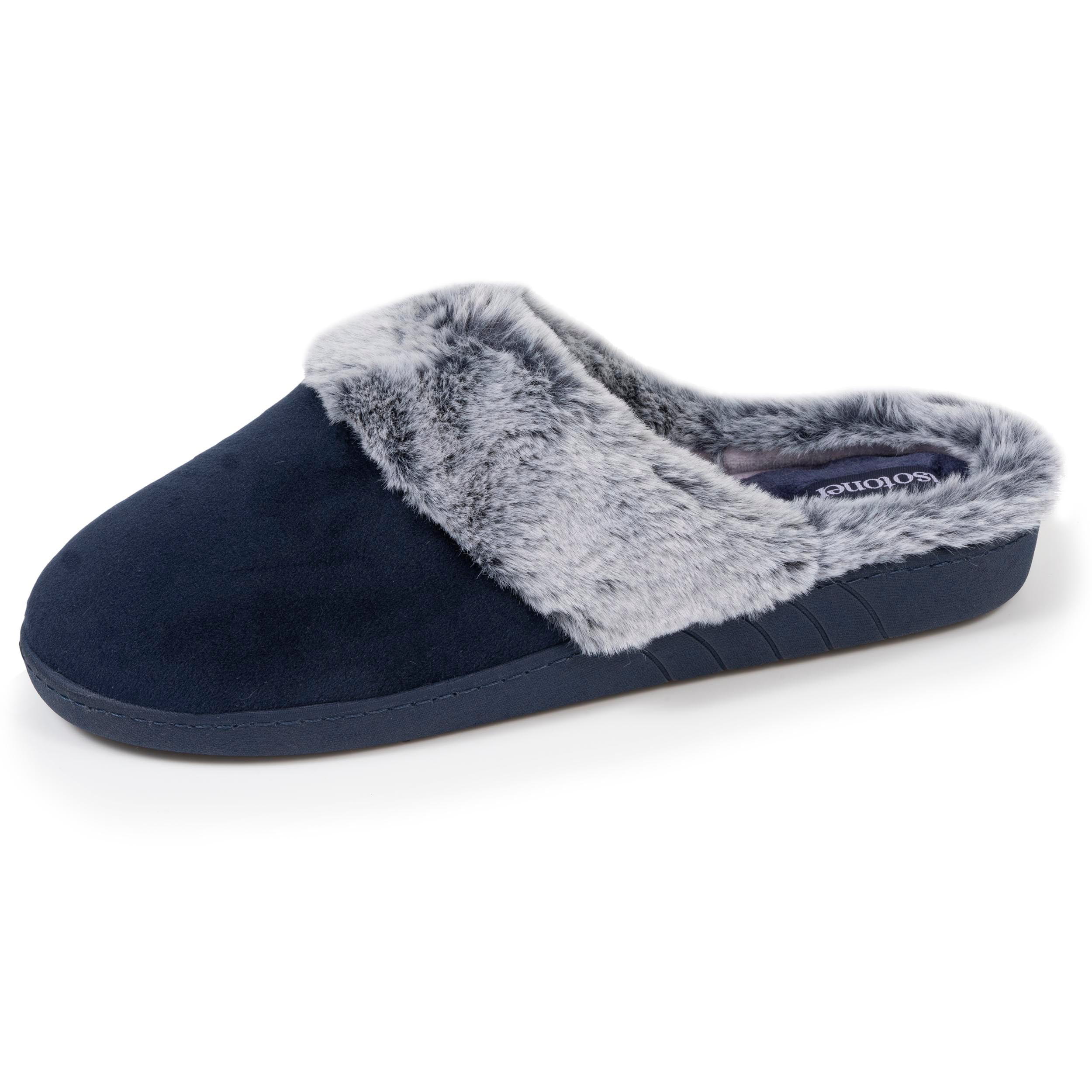 isotoner-chaussons-mules-femme-bord-fourr-marine image 1