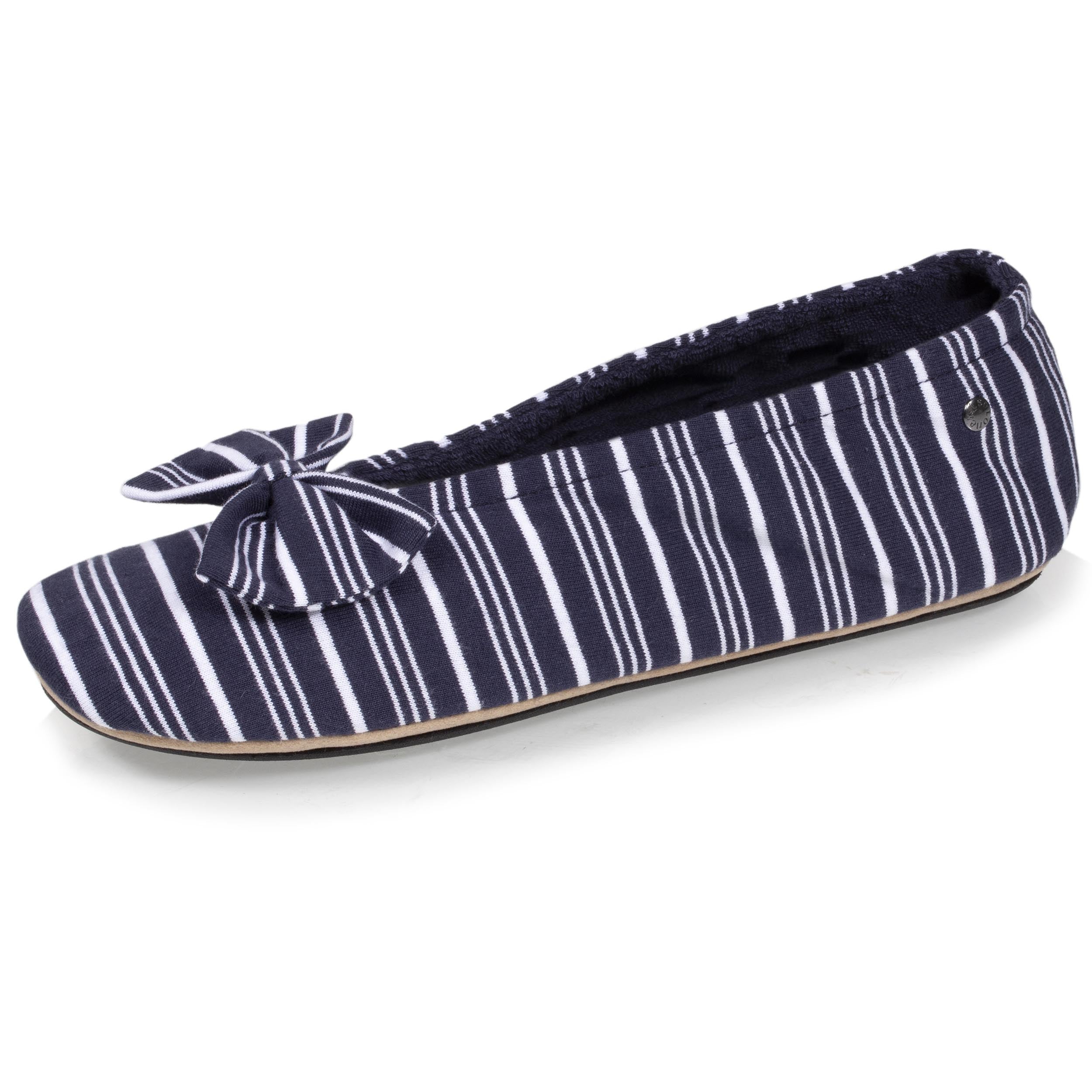 isotoner-chaussons-ballerines-femme-rayures-marines-coton-bio image 1