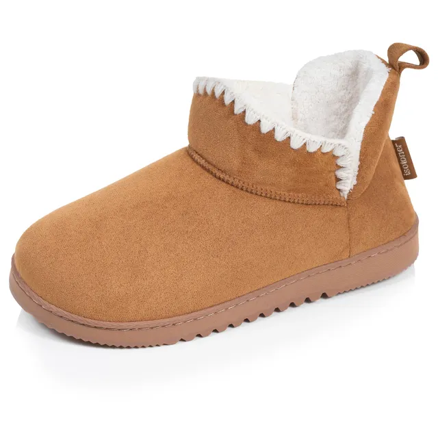 isotoner-chaussons-bottillons-femme-camel-broderies image 1