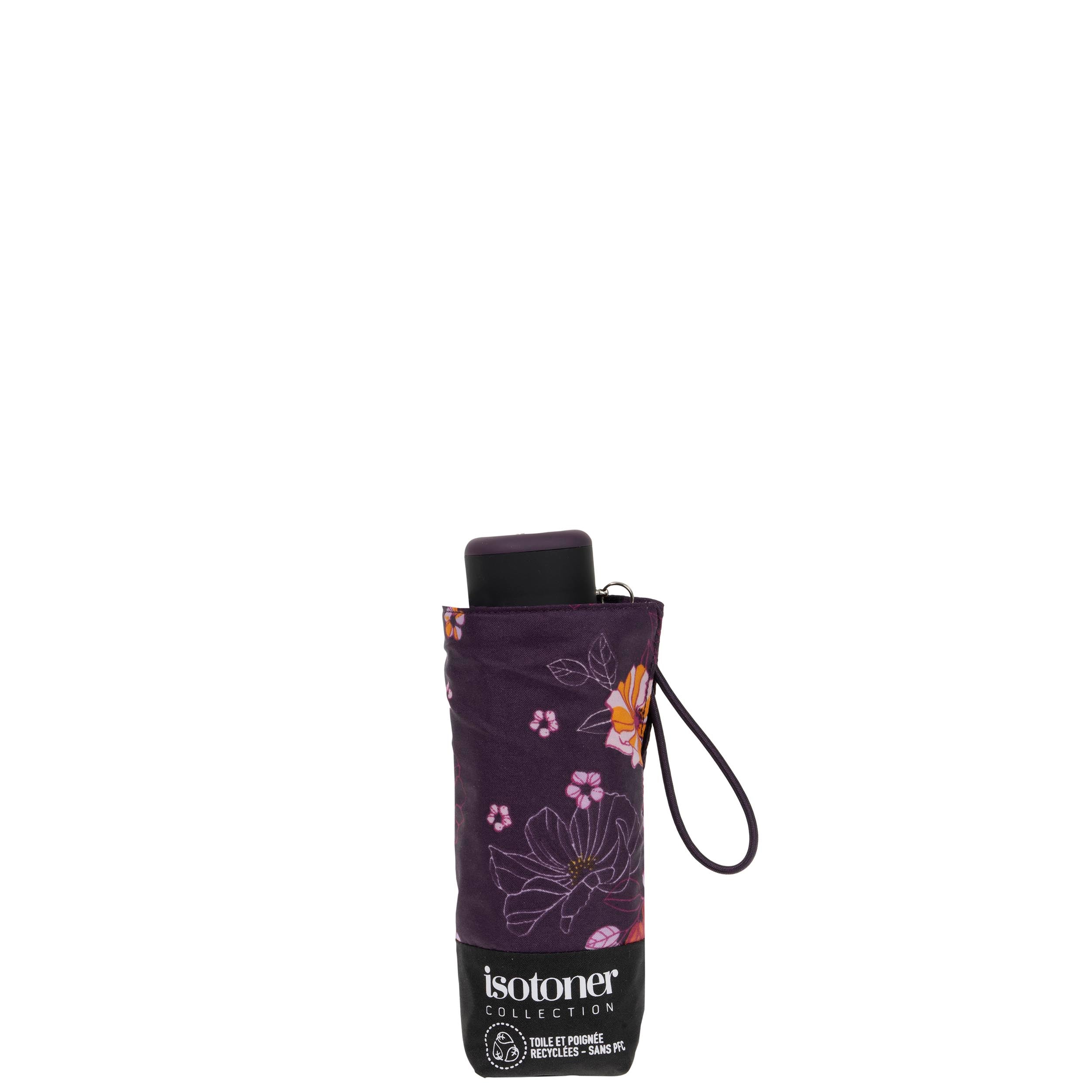 isotoner-parapluie-mini-slim-fleurs-aubergine-format-poche image 4