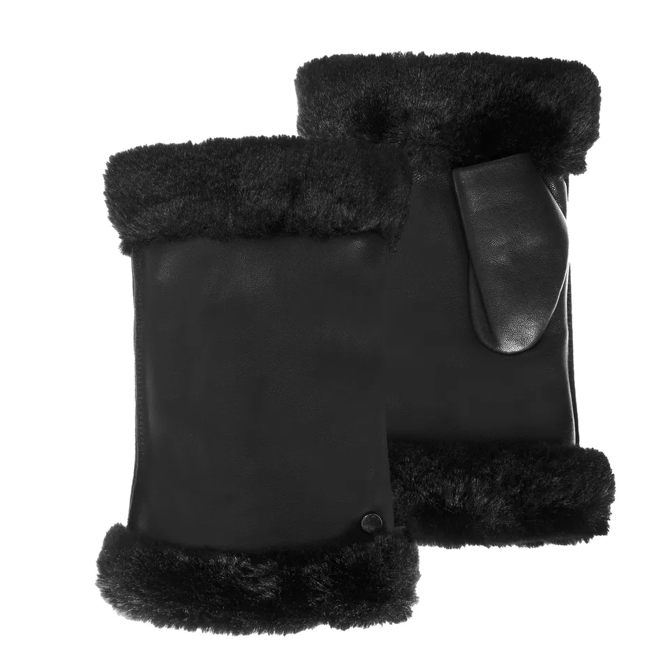 isotoner-mitaines-femme-cuir-d-agneau-noir-doubl-es-fausse-fourrure image 1